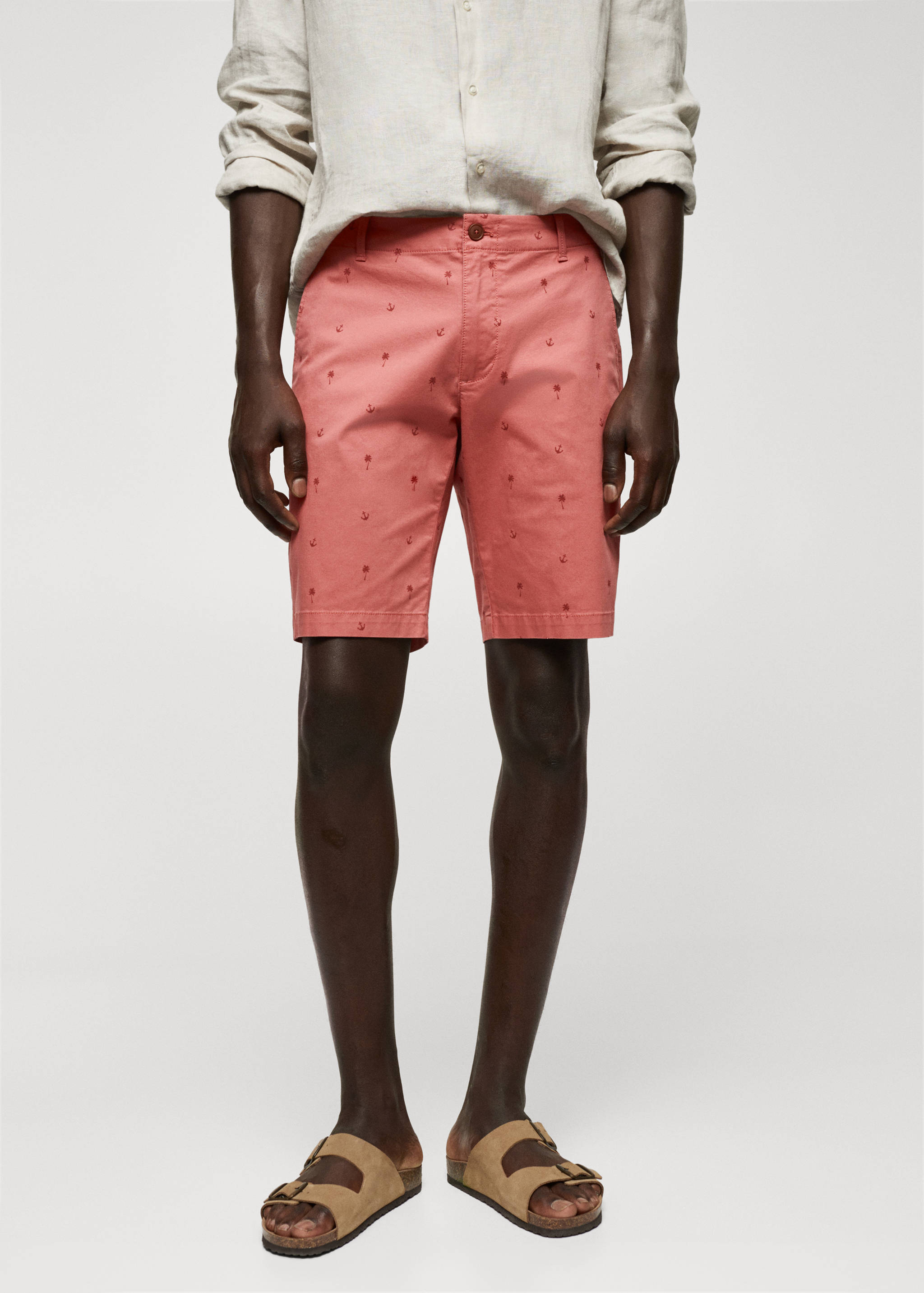Slim-fit cotton micro-print bermuda shorts - Medium plane