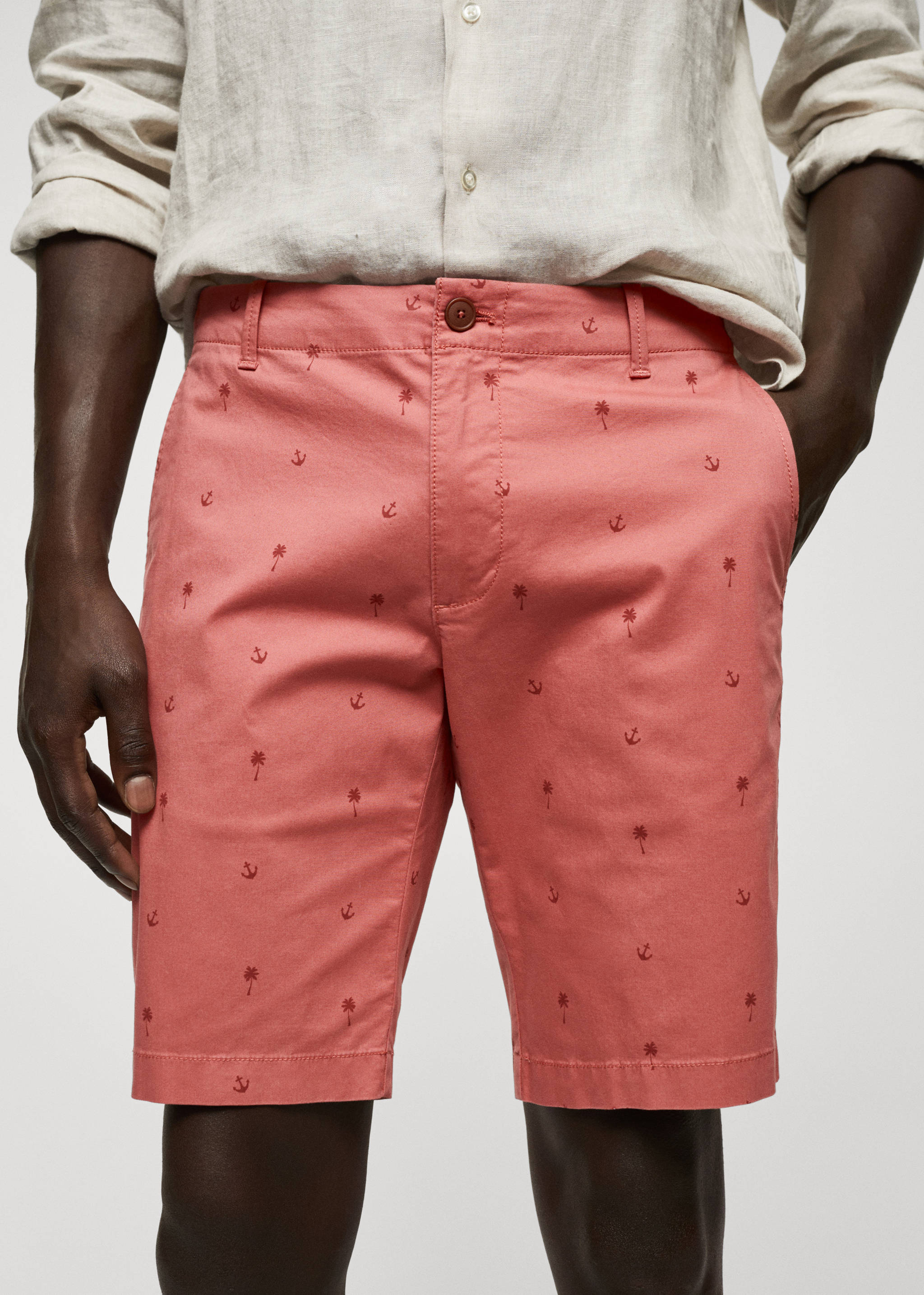 Slim-fit cotton micro-print bermuda shorts - Details of the article 1