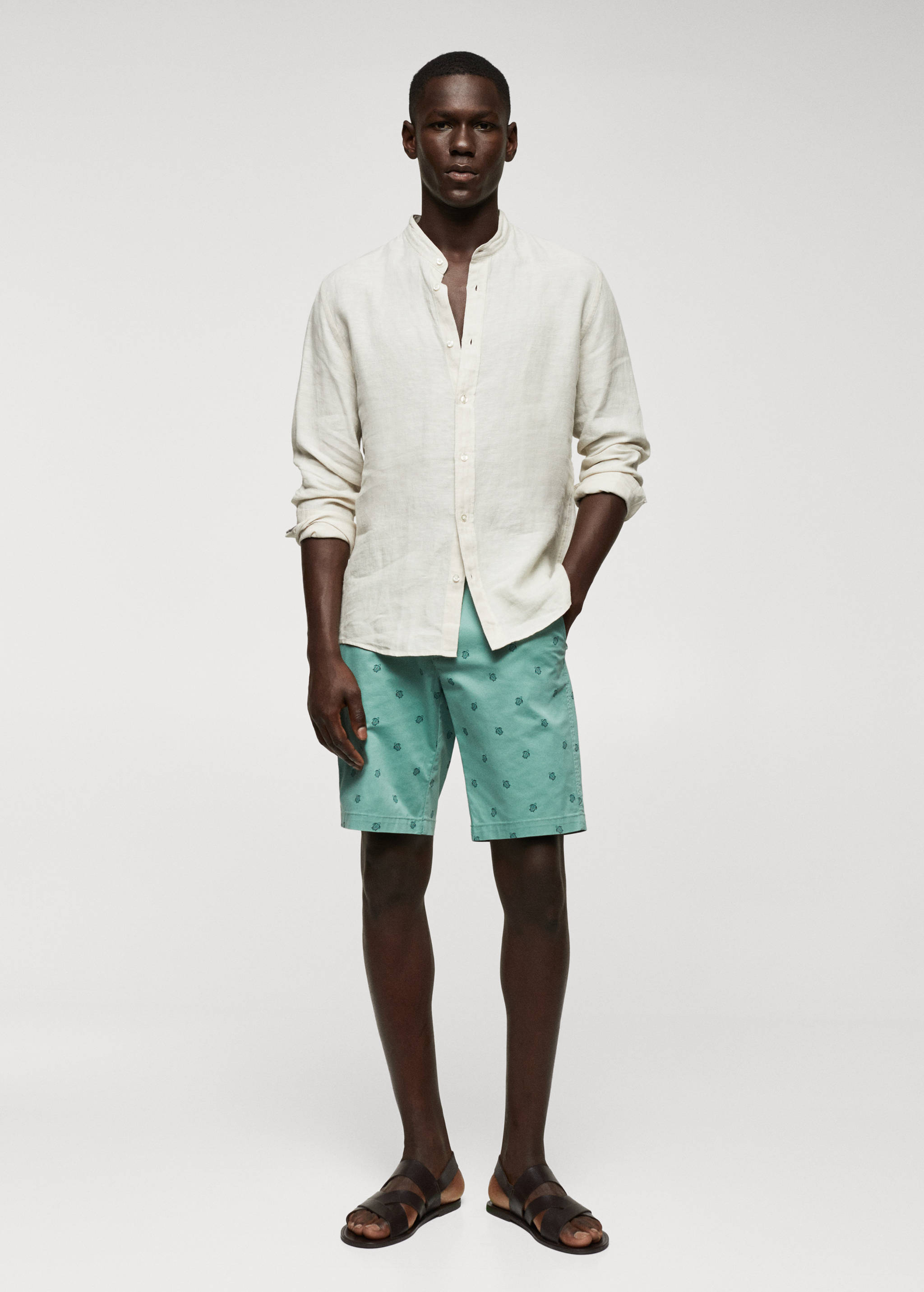 Slim-fit cotton micro-print bermuda shorts - General plane