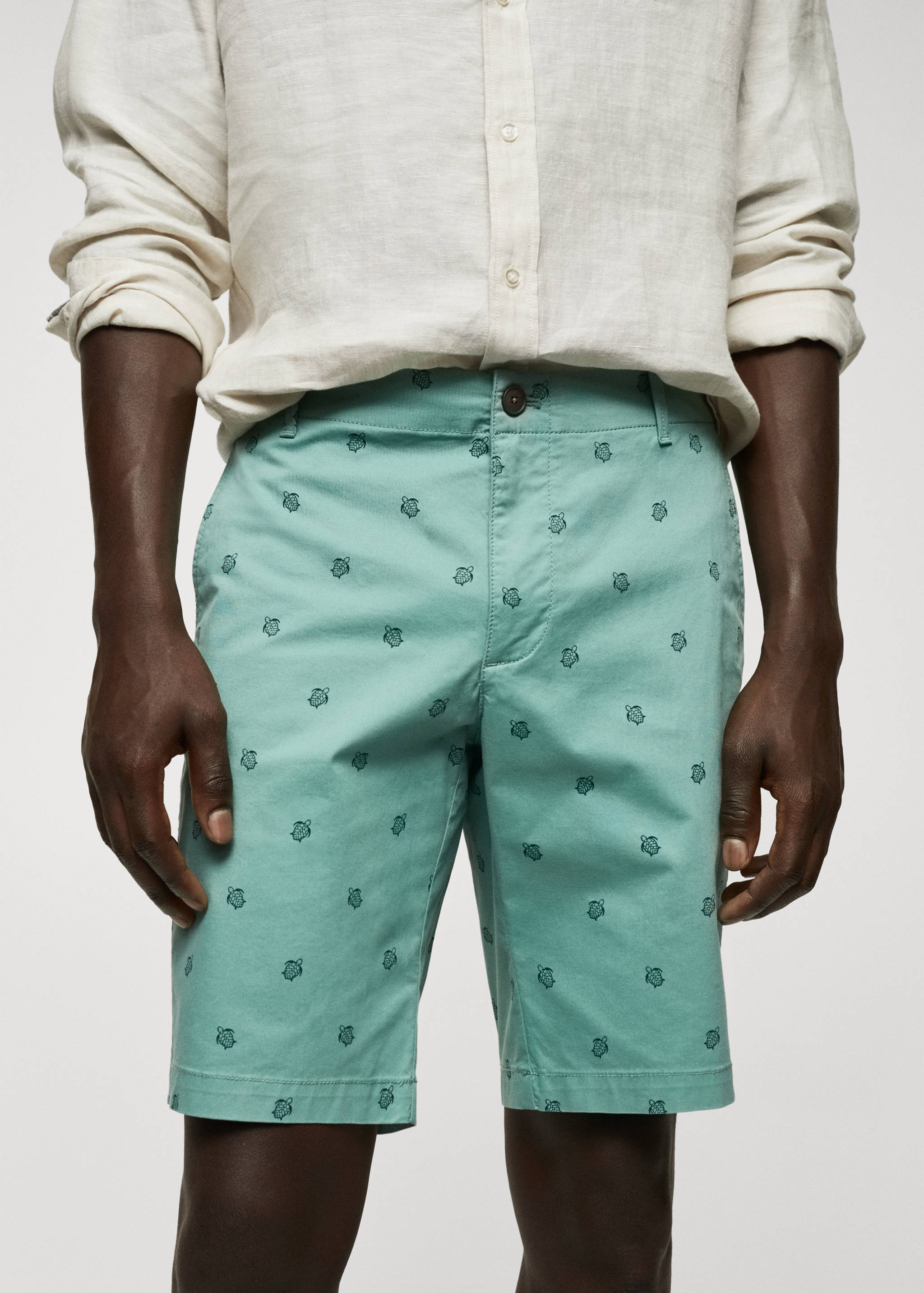Slim-fit cotton micro-print bermuda shorts - Details of the article 1