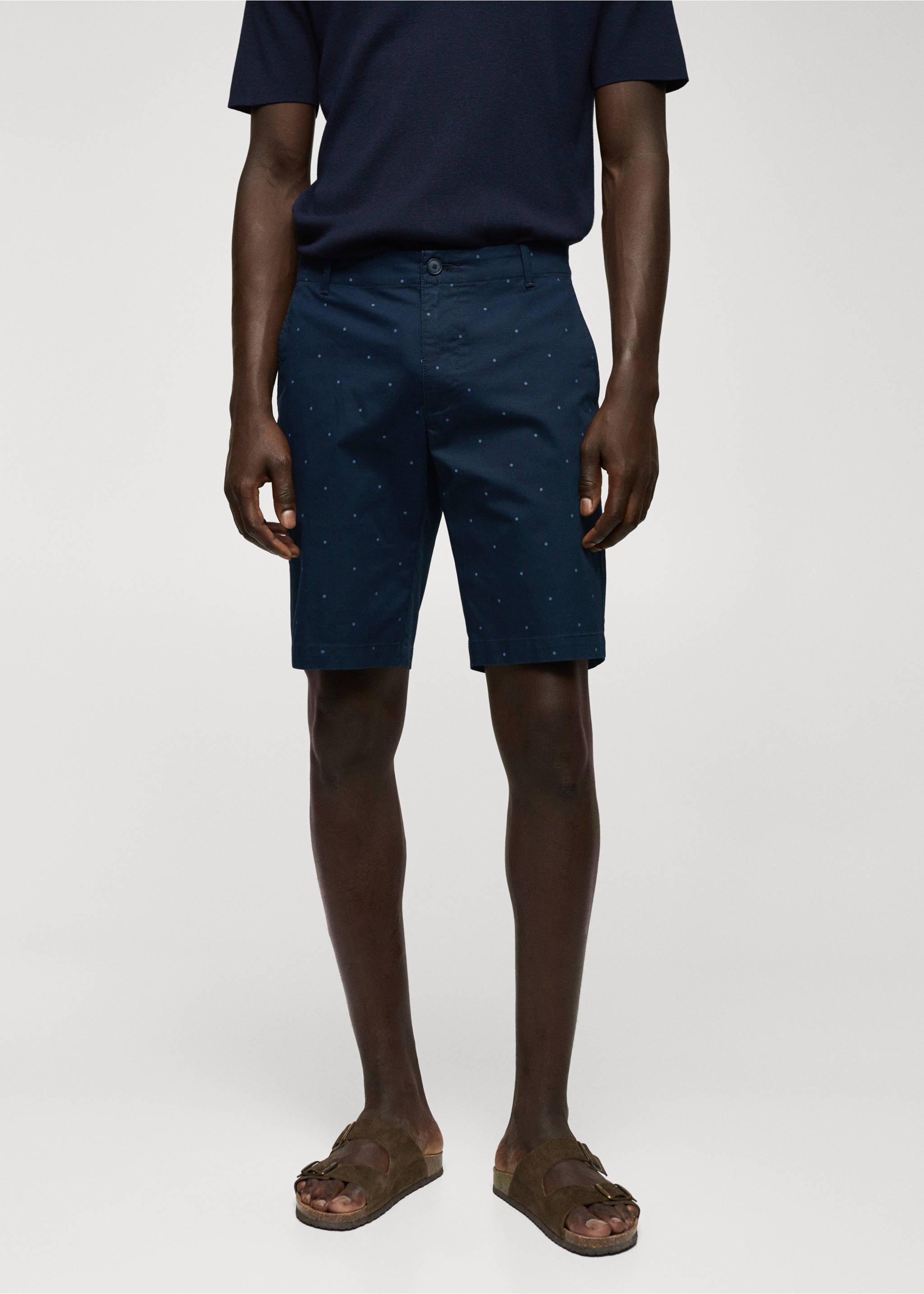 Slim-fit cotton micro-print bermuda shorts - Medium plane, Navy. Ref: 57035958-00.