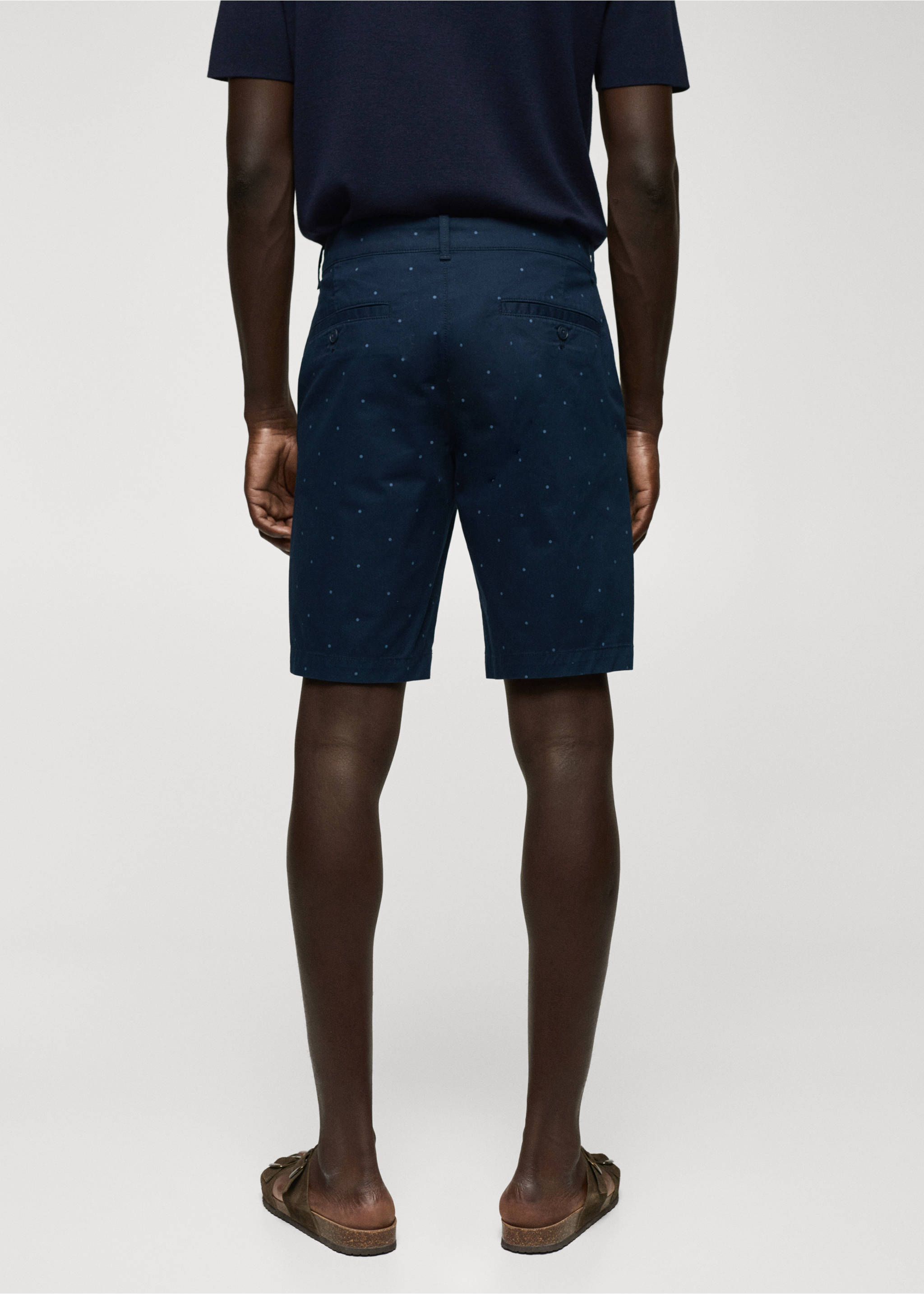 Slim-fit cotton micro-print bermuda shorts - Reverse of the article, Navy. Ref: 57035958-00.