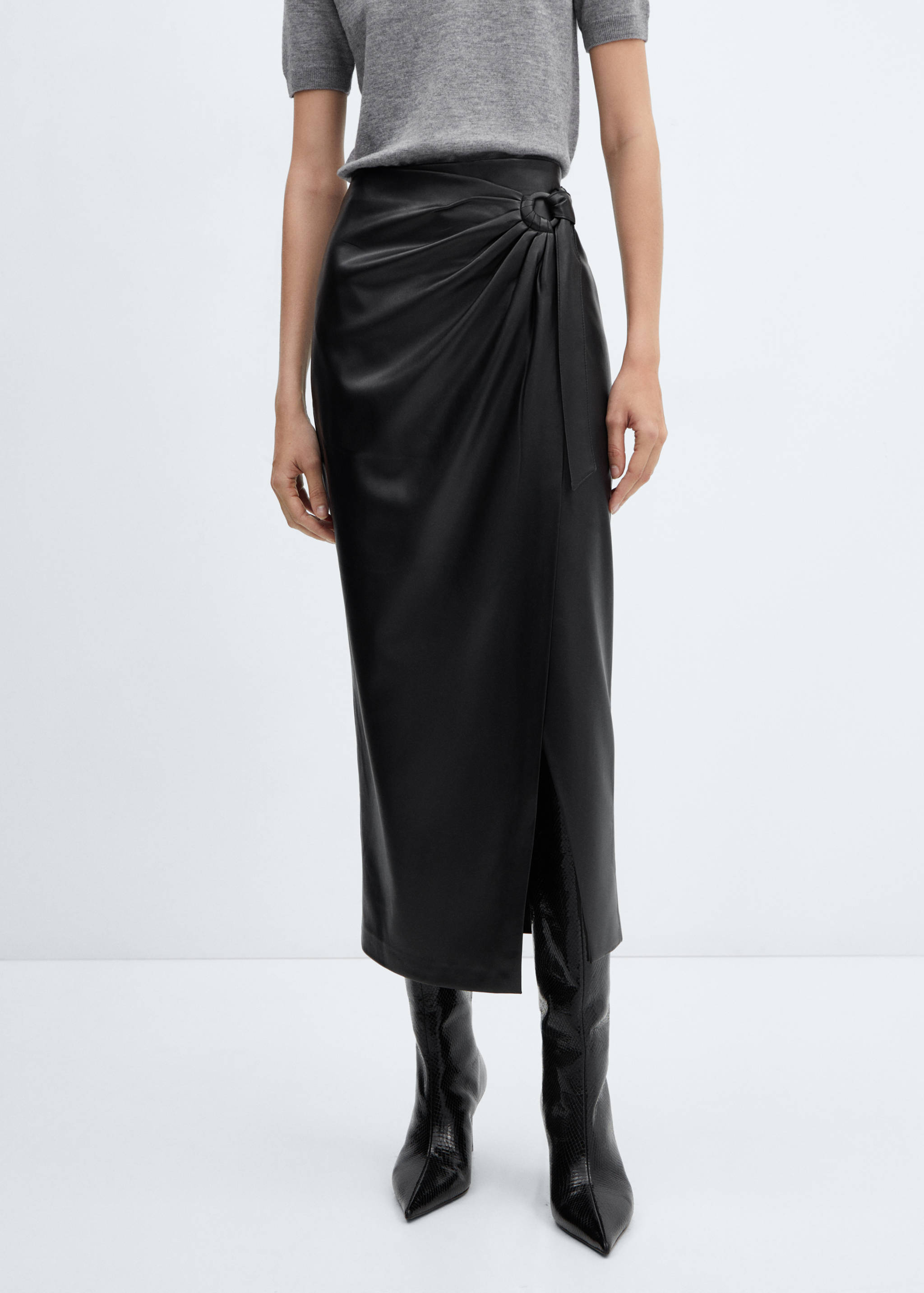 Draped faux-leather midi-skirt - Medium plane
