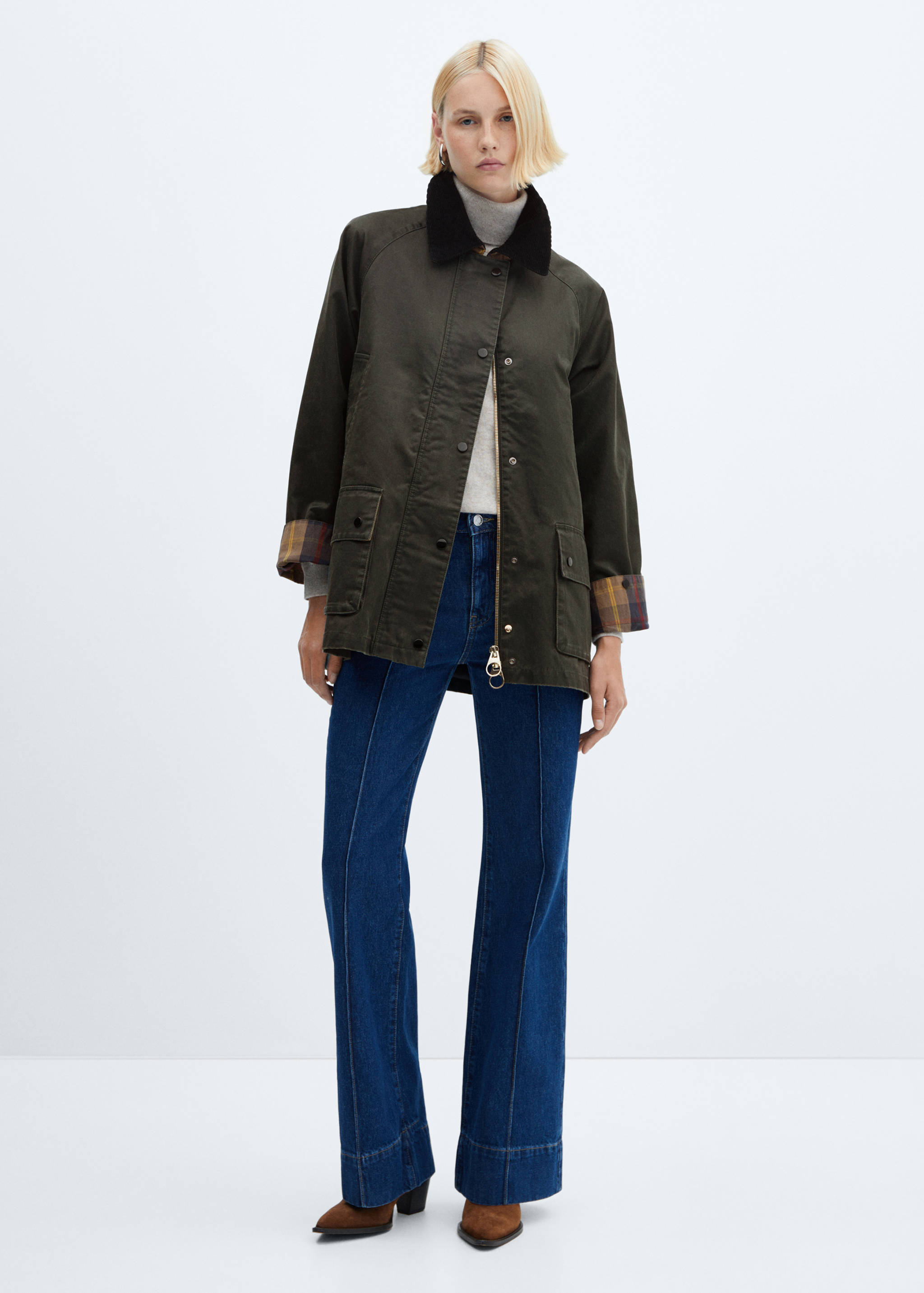 Waxed-effect short barn jacket - General plane