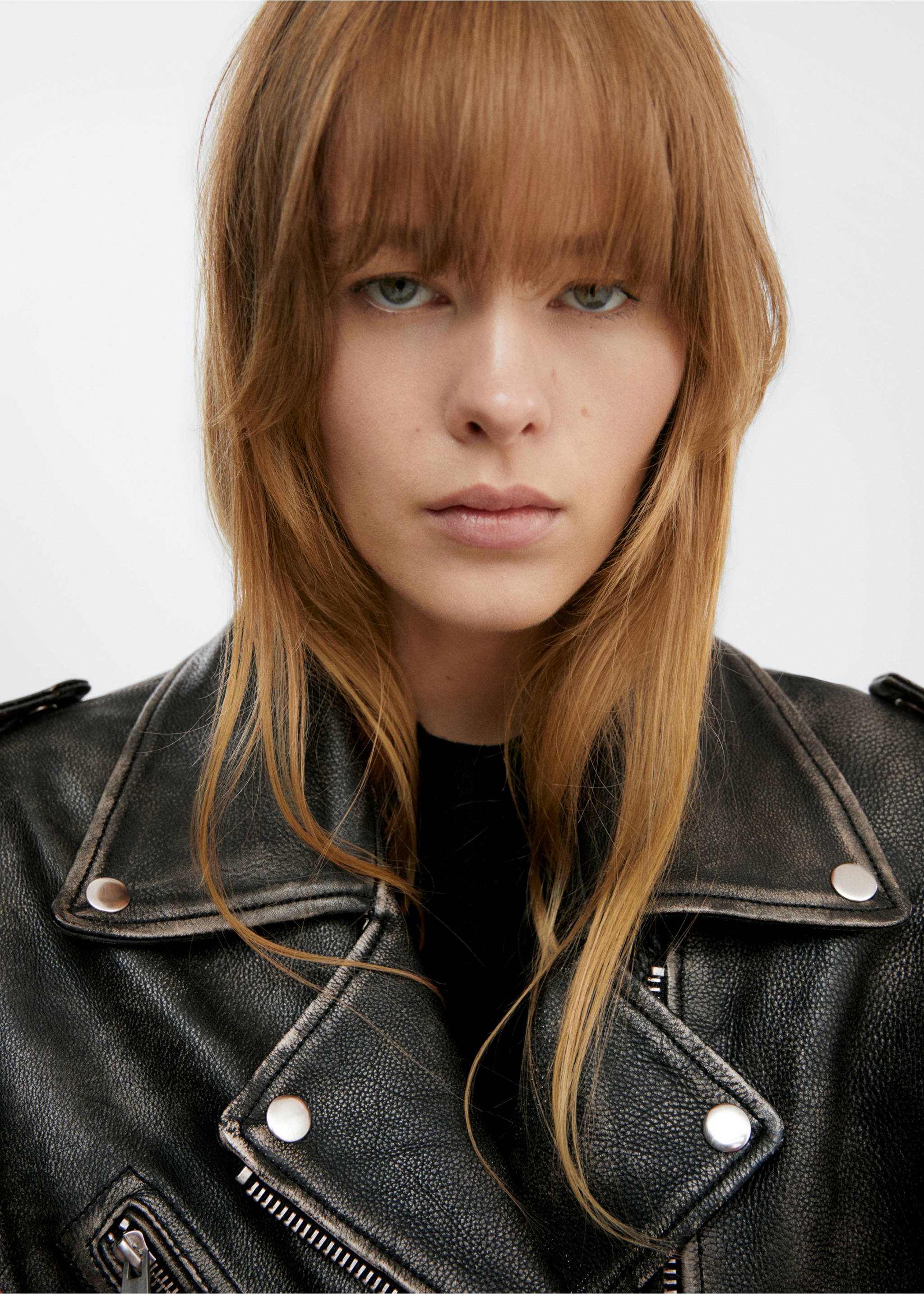 Leather biker oversize jacket - Details of the article 1, Black. Ref: 57035983-00.