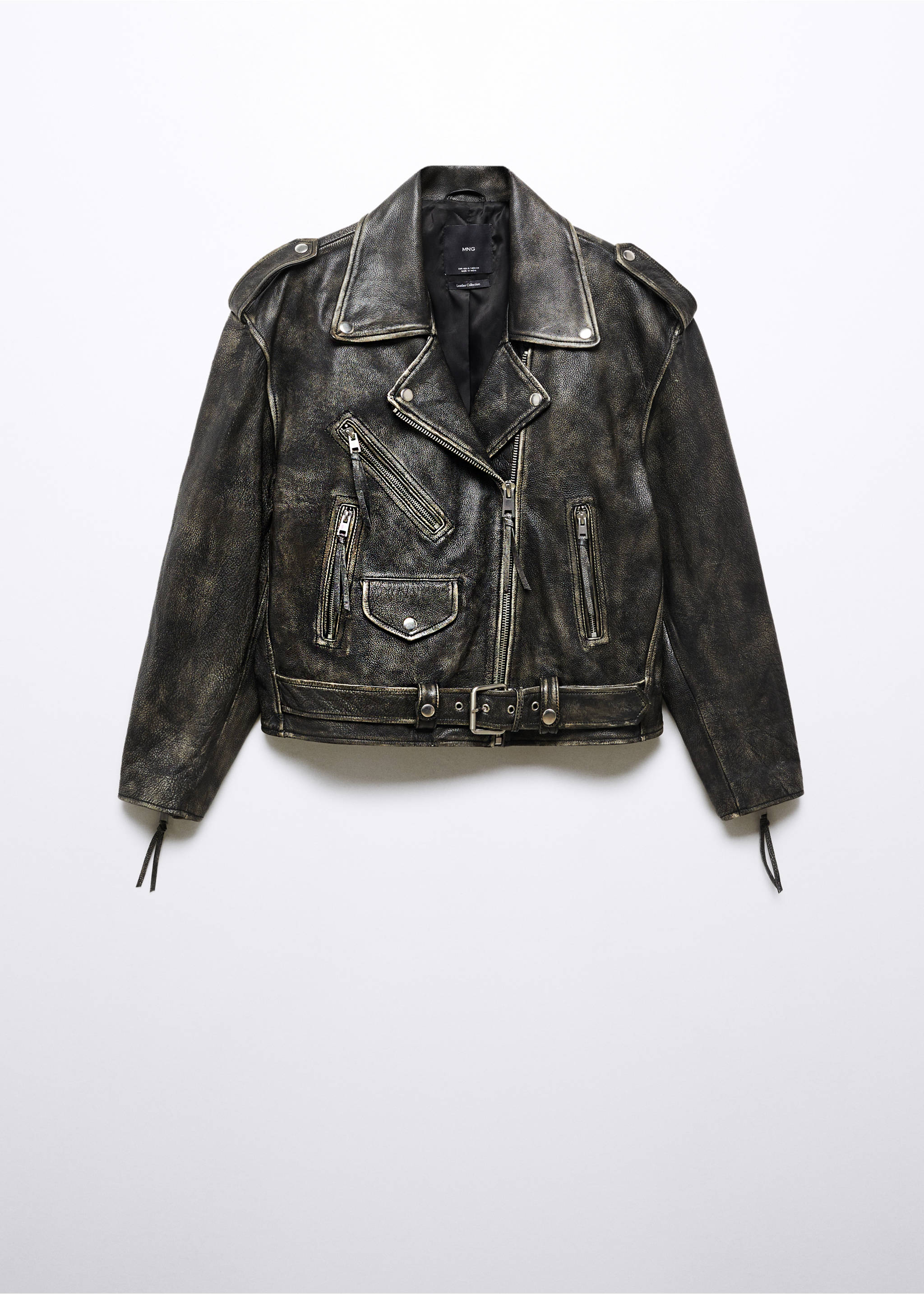 Leather biker oversize jacket - Article without model, Black. Ref: 57035983-00.