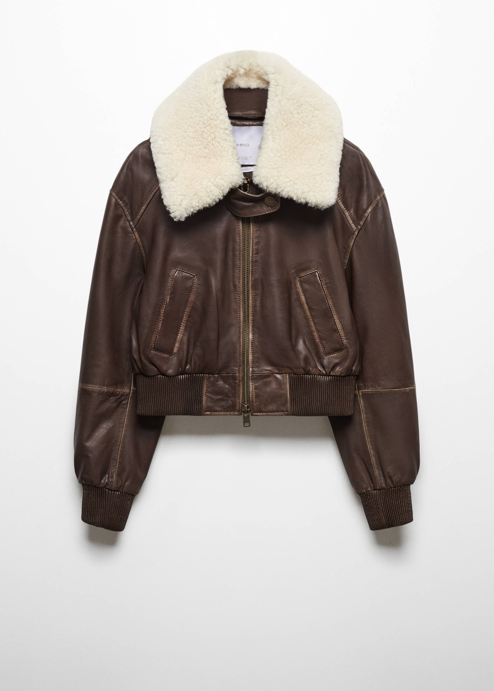 Leather bomber jacket with shearling collar - Article without model
