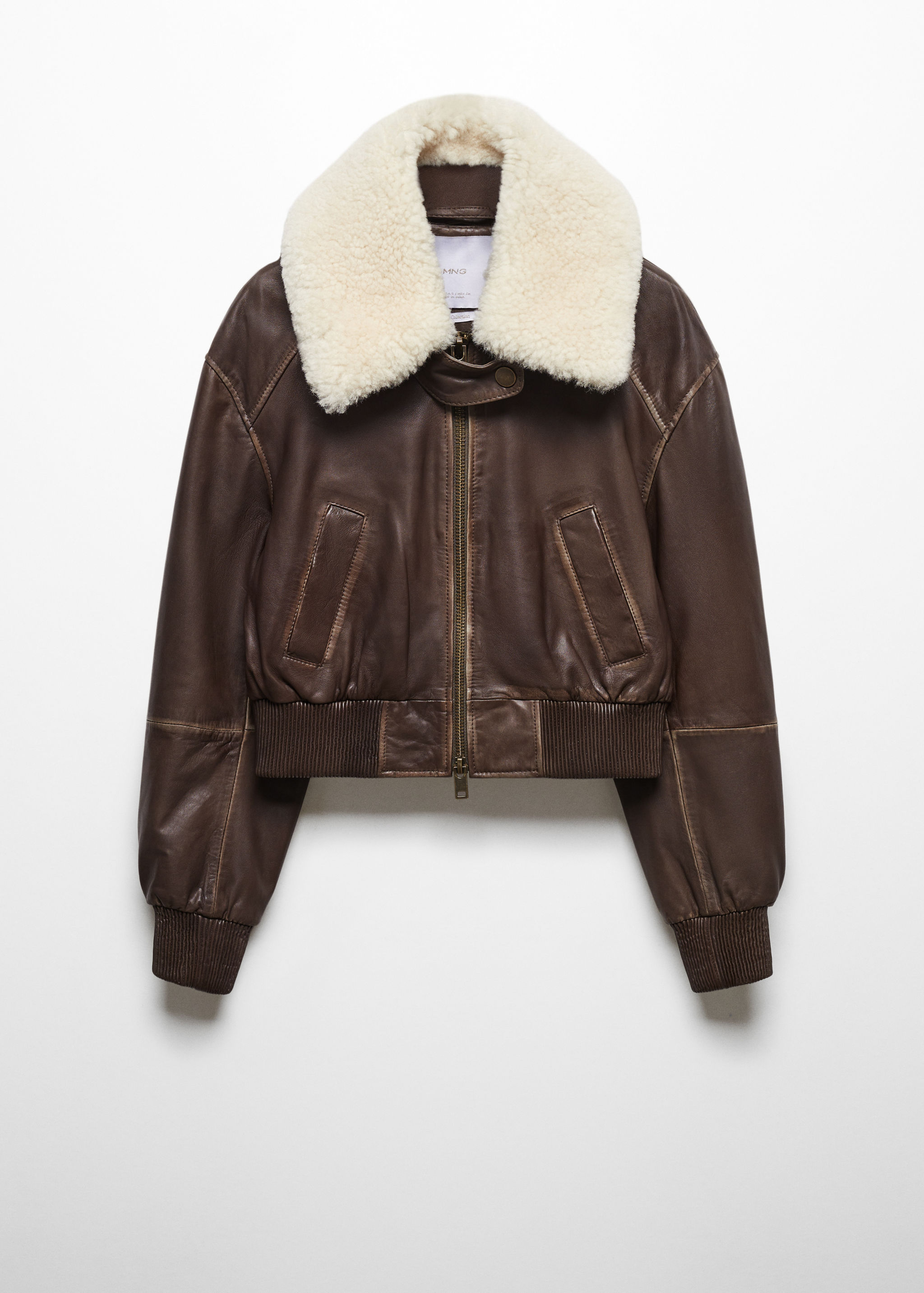 Leather bomber jacket with shearling collar - Article without model