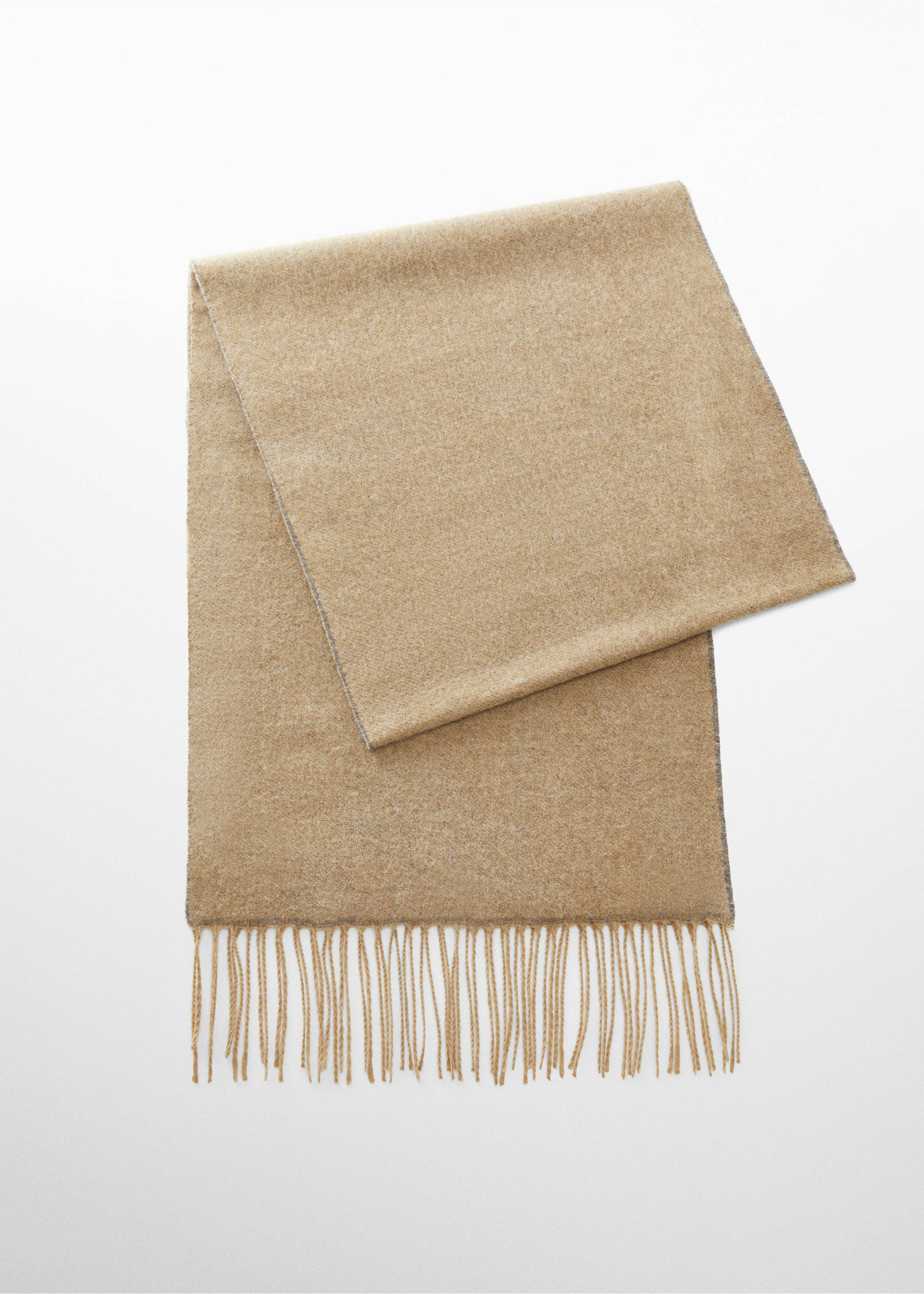 Two-tone fringed scarf - Article without model, Brown. Ref: 57036002-00.