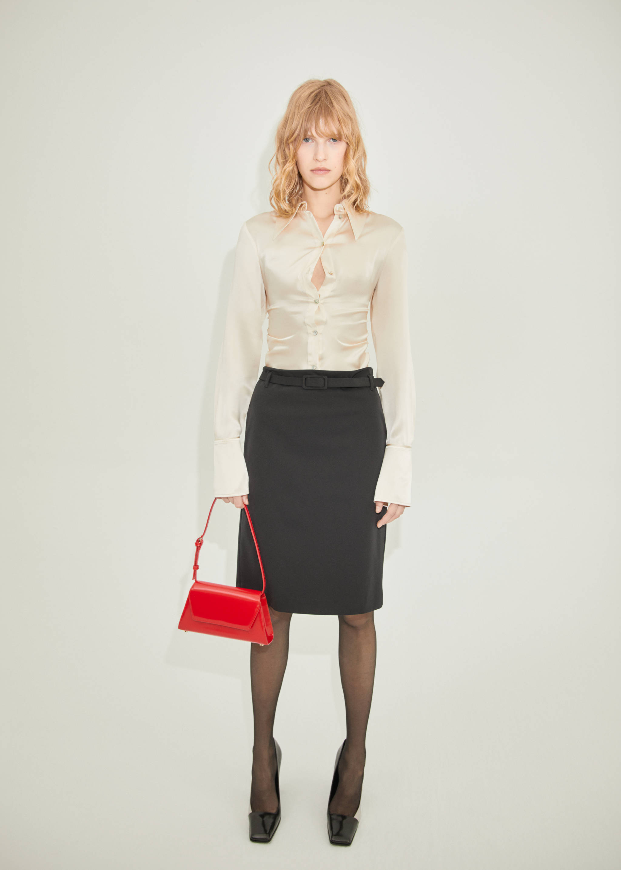 Silk shirt with side drape - General plane, Ecru. Ref: 57036022-00.