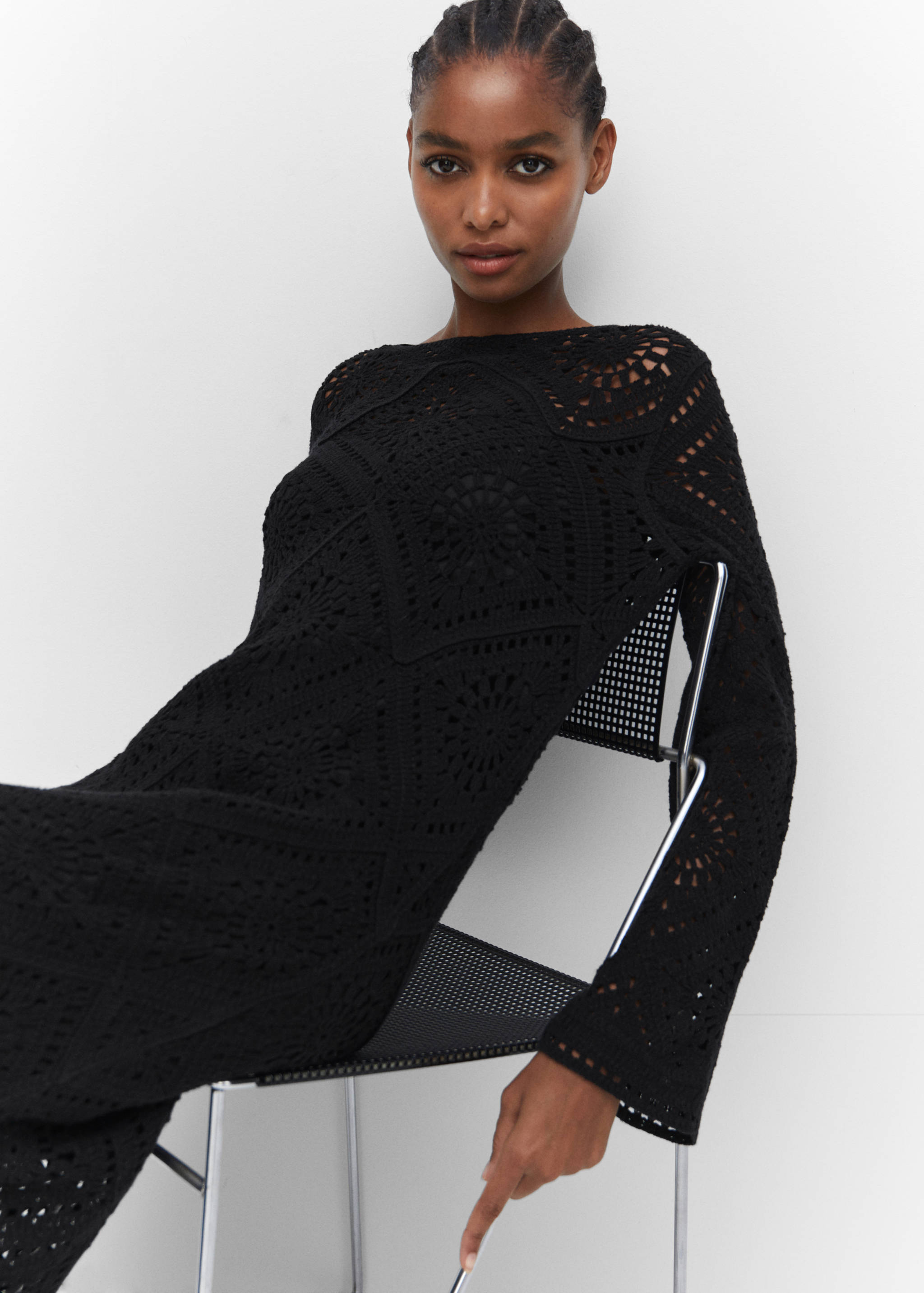 Flared-sleeve crochet dress - Details of the article 2