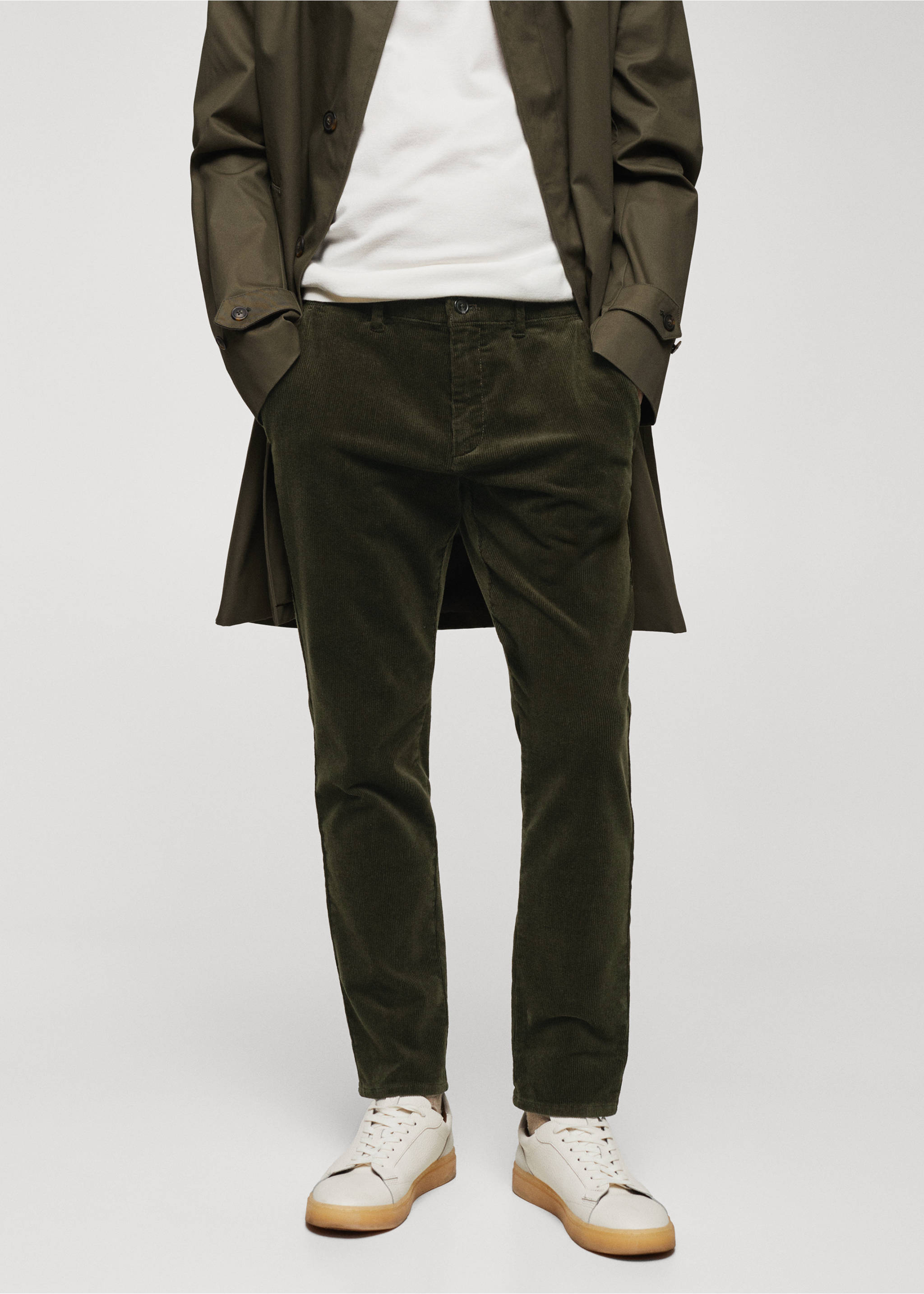 Corduroy slim-fit cropped trousers - Medium plane, Khaki. Ref: 57036712-00.