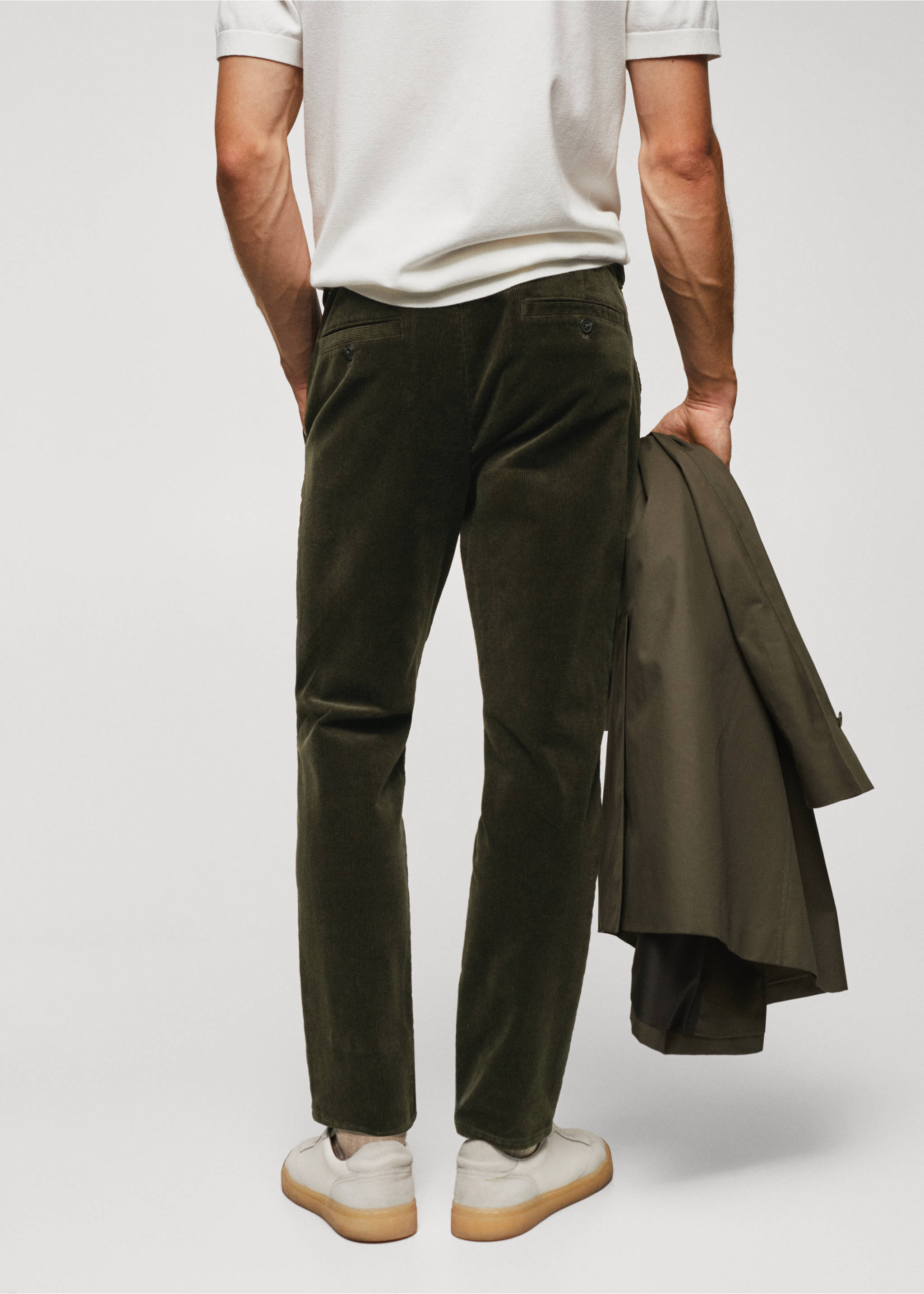 Corduroy slim-fit cropped trousers - Reverse of the article, Khaki. Ref: 57036712-00.
