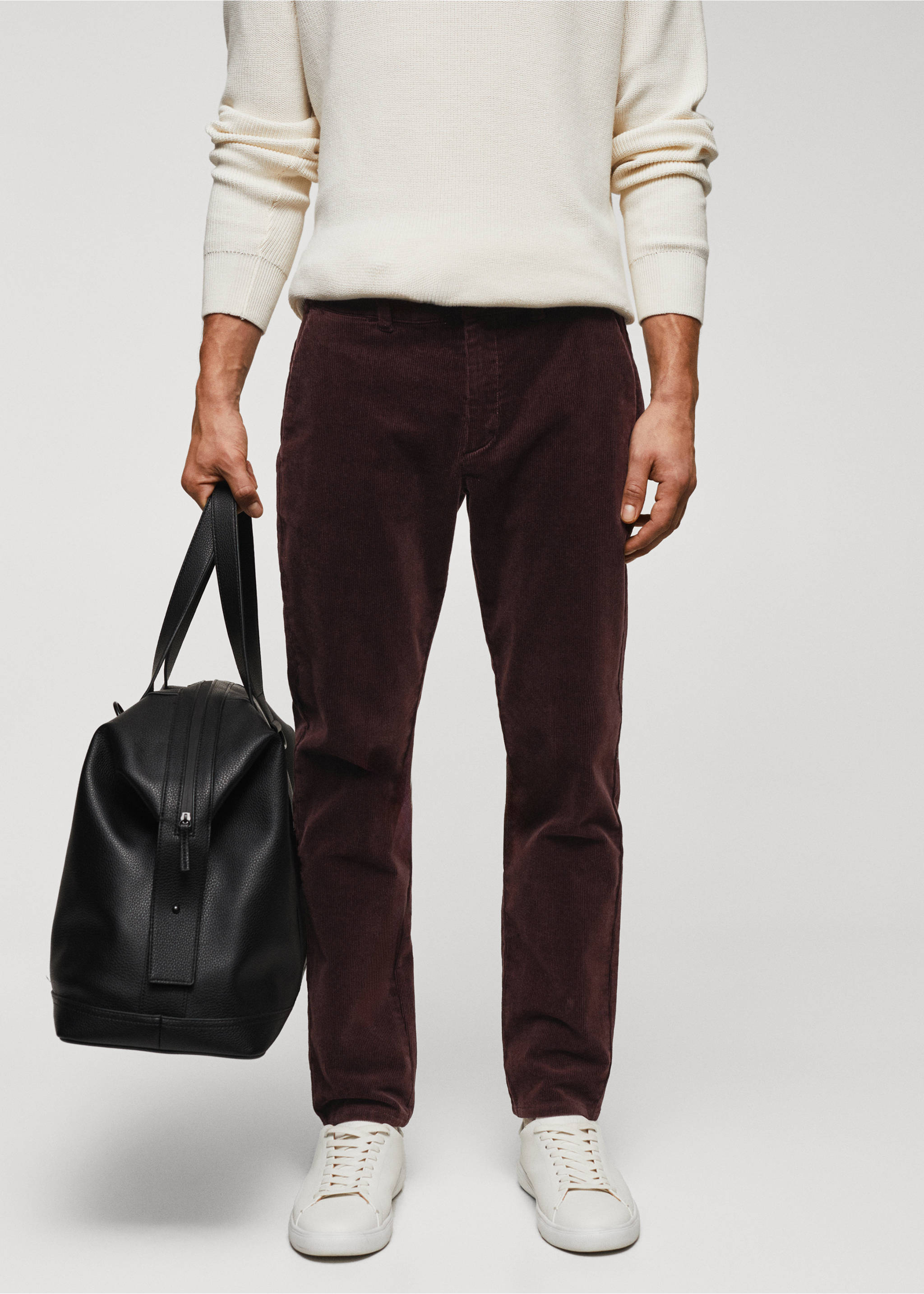 Corduroy slim-fit cropped trousers - Medium plane, Wine. Ref: 57036712-00.
