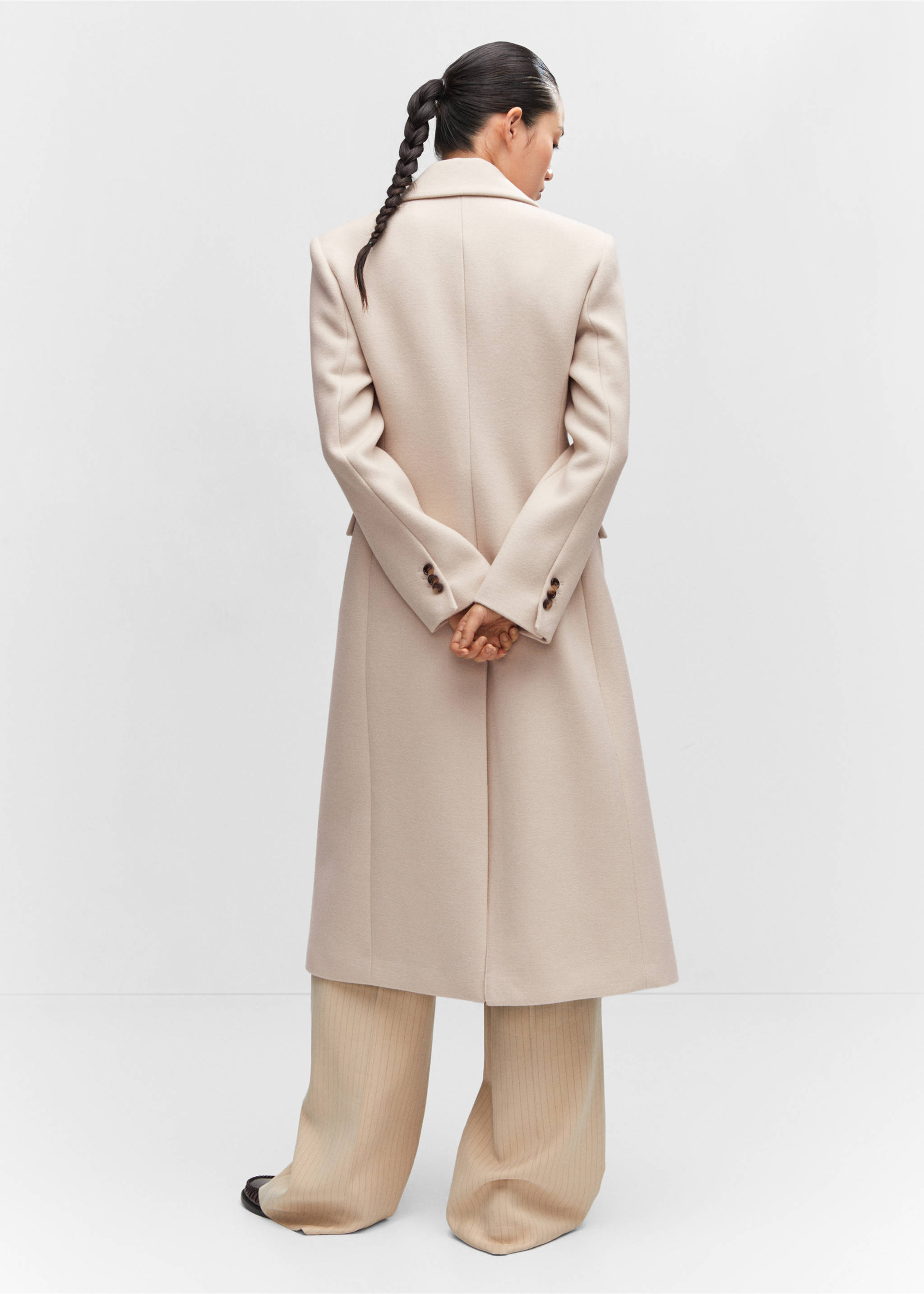 Manteau long en laine - Verso de l’article, Beige. Ref: 57036713-00.