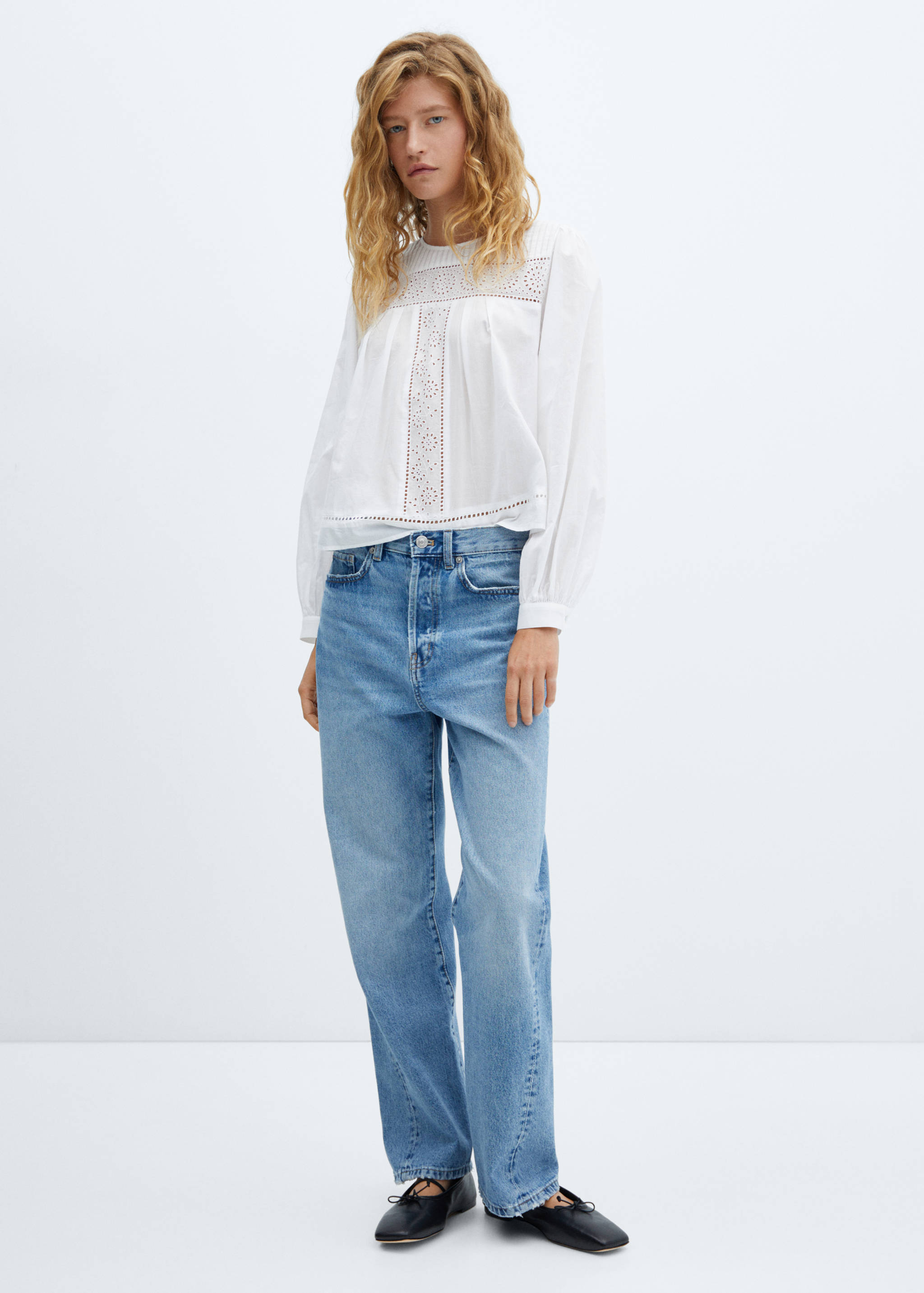 Cotton blouse with openwork details - General plane