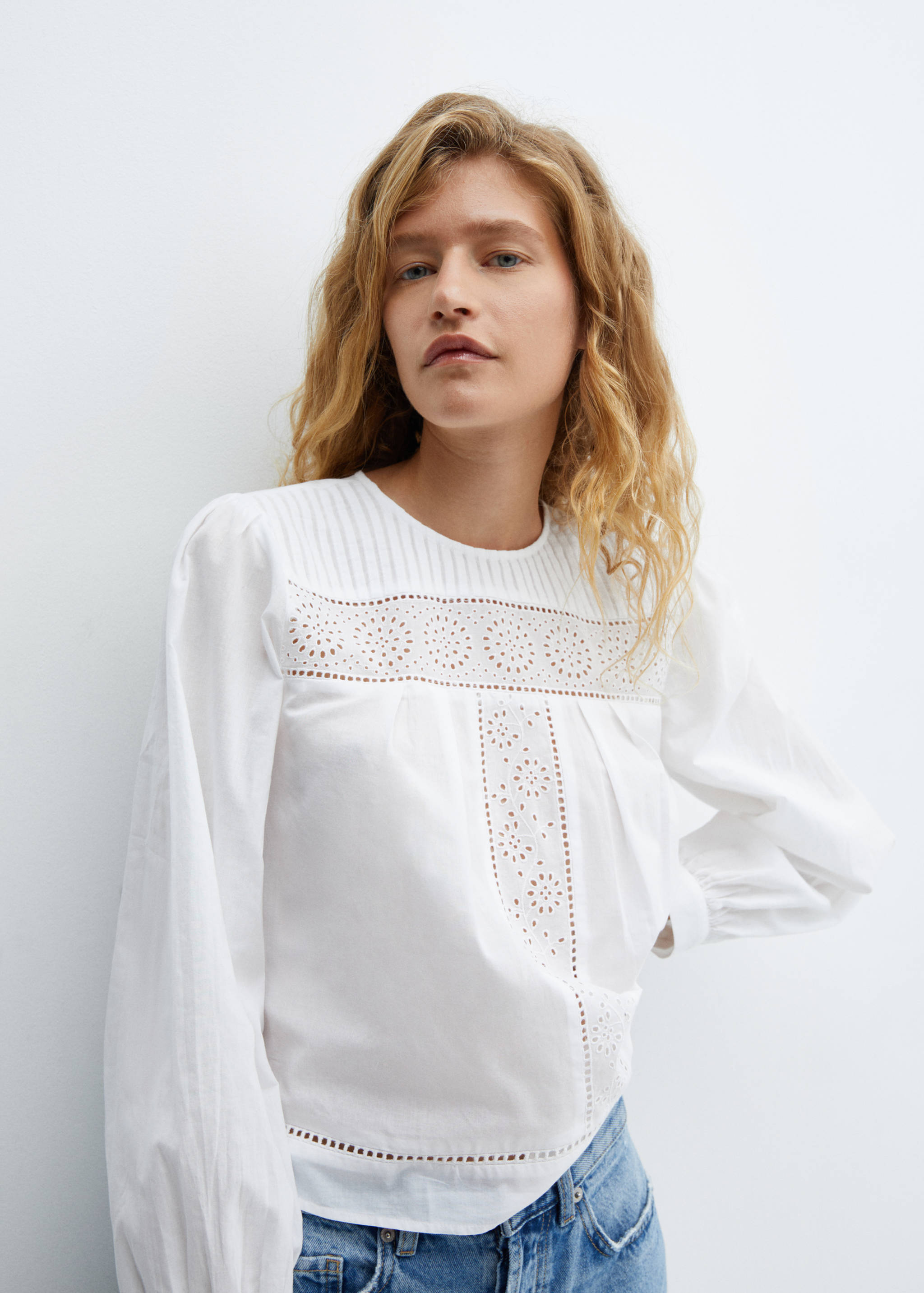 Cotton blouse with openwork details - Details of the article 2