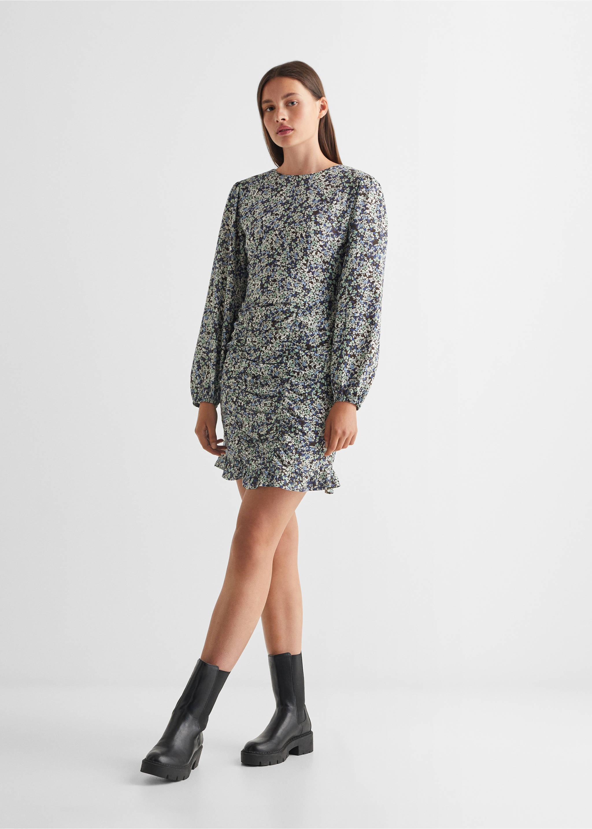 Ruffled printed dress - General plane, Blue. Ref: 57037120-00.