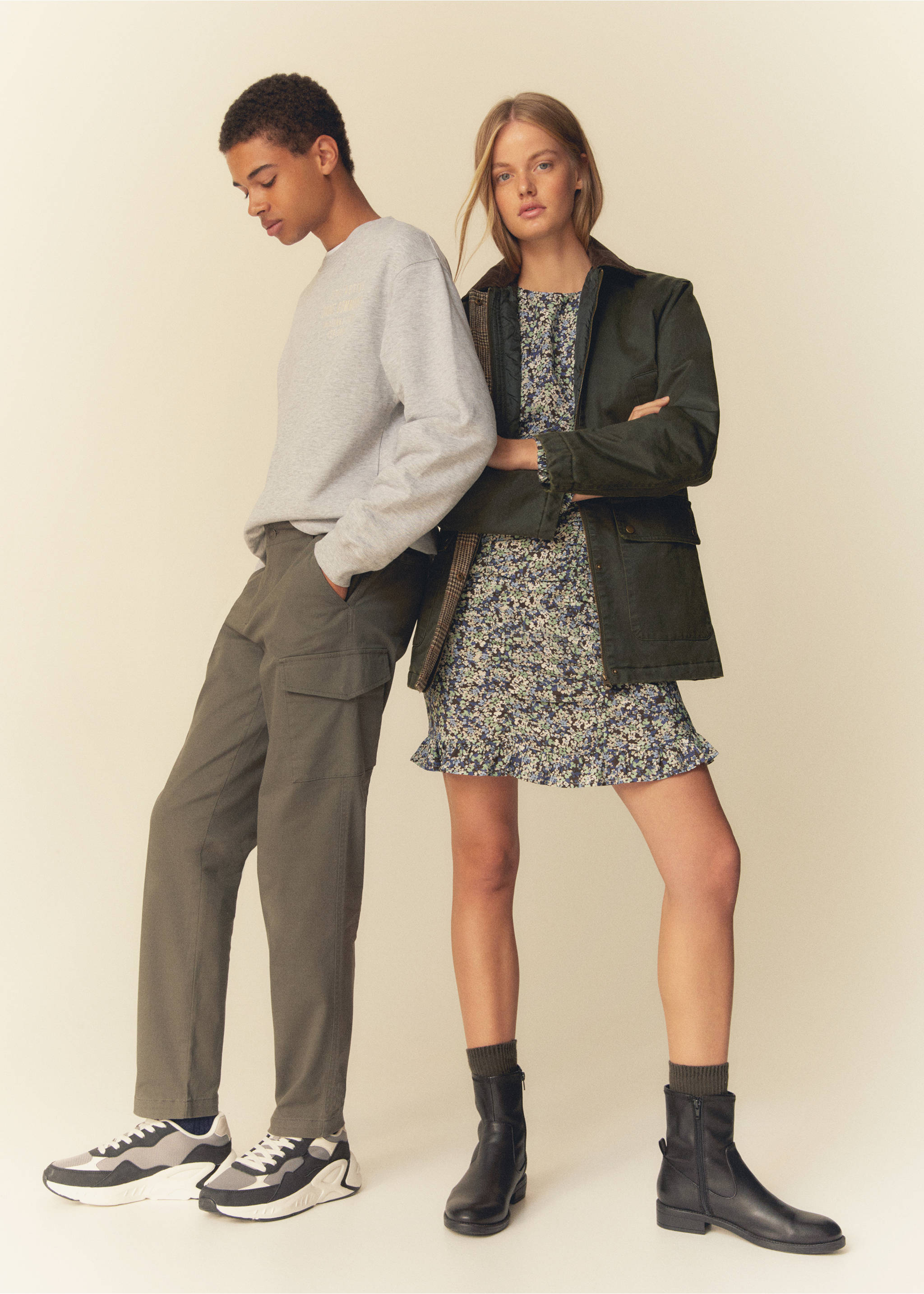 Ruffled printed dress - Details of the article 5, Blue. Ref: 57037120-00.