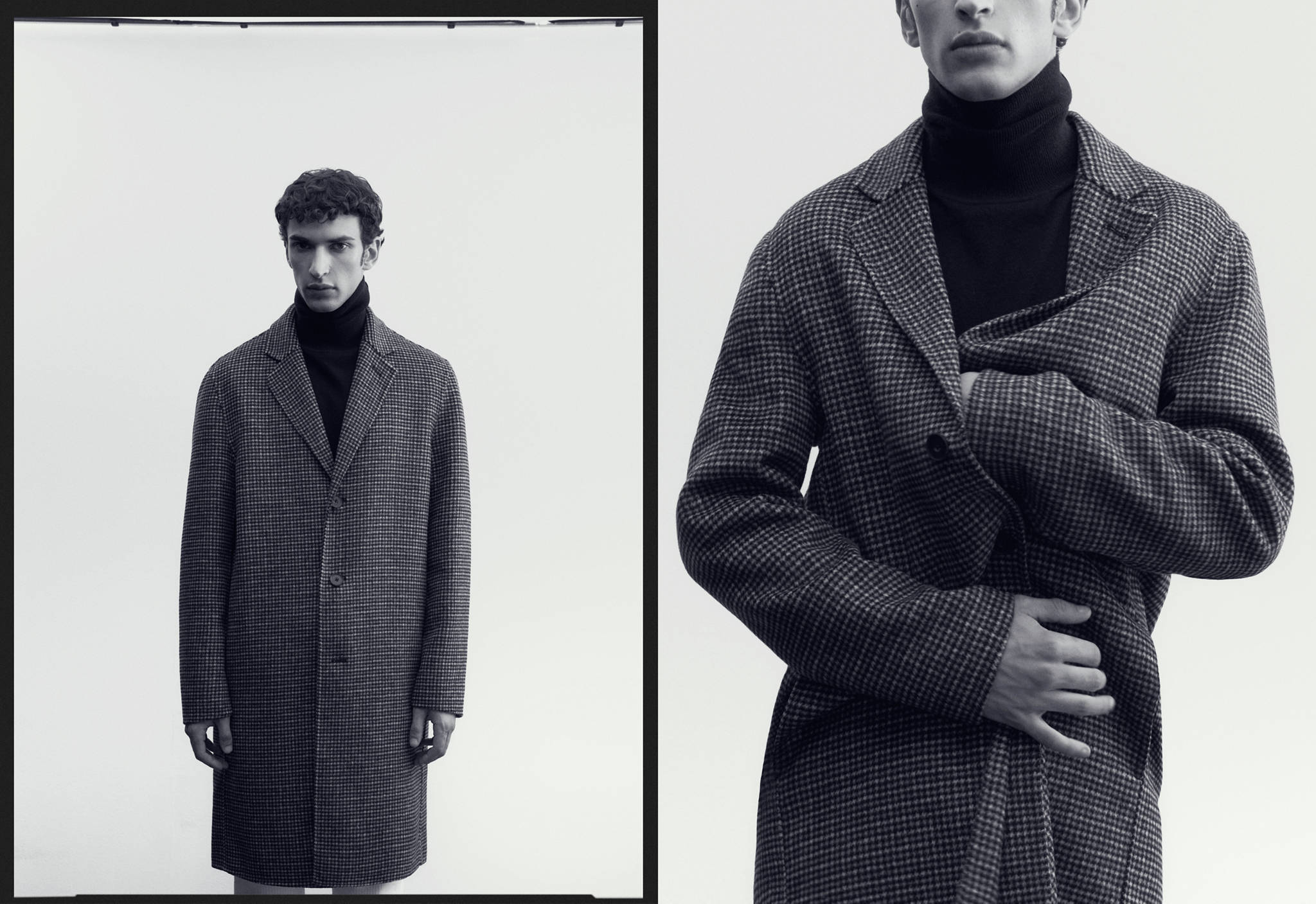 Manteau laine micro pied-de-poule - Plan panoramique
