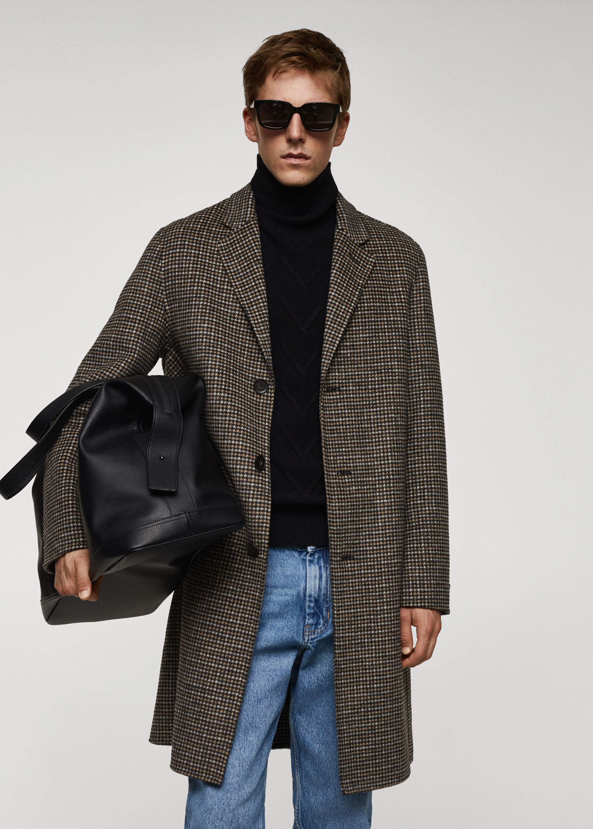Manteau laine micro pied-de-poule - Plan moyen