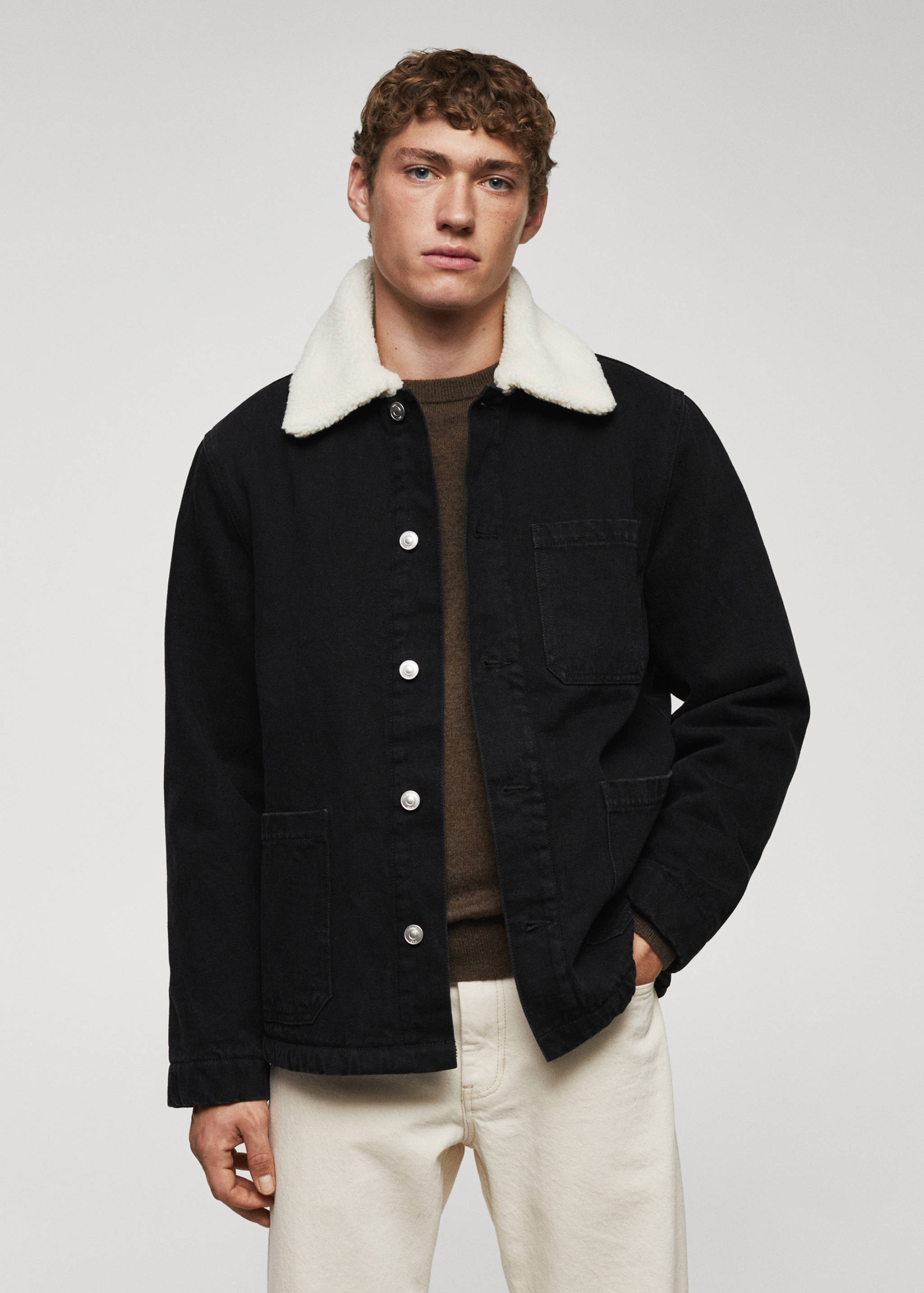 Jeansjacke mit Kunstshearling - Mittlere Ansicht