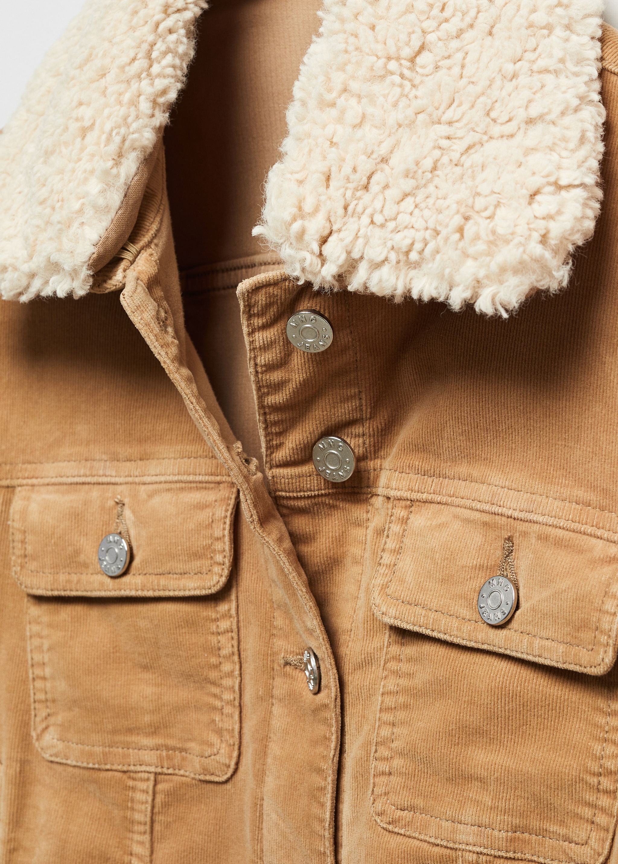Blouson velours côtelé col imitation mouton retourné - Détail de l'article 0
