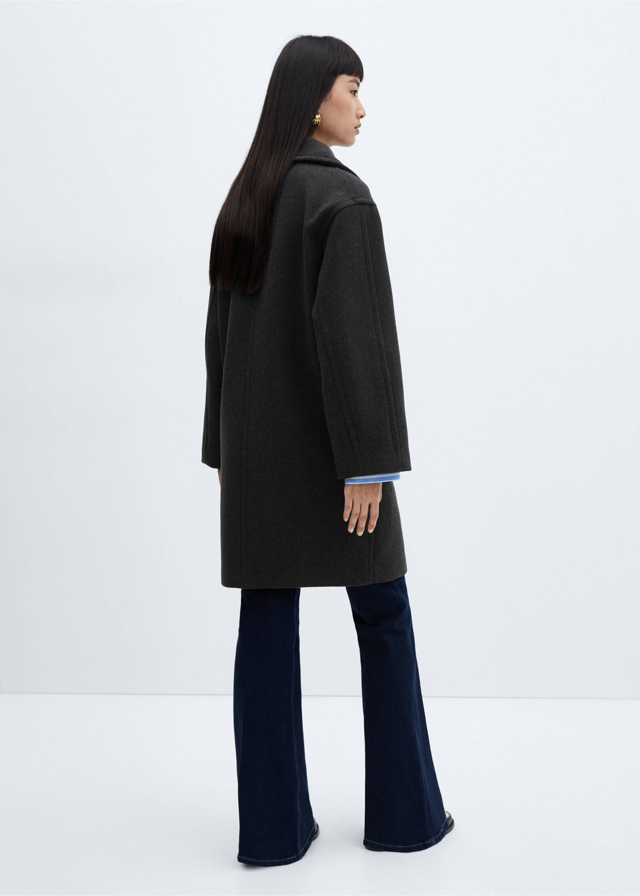 Wide lapel wool-blend coat - Reverse of the article, Grey. Ref: 57037734-00.