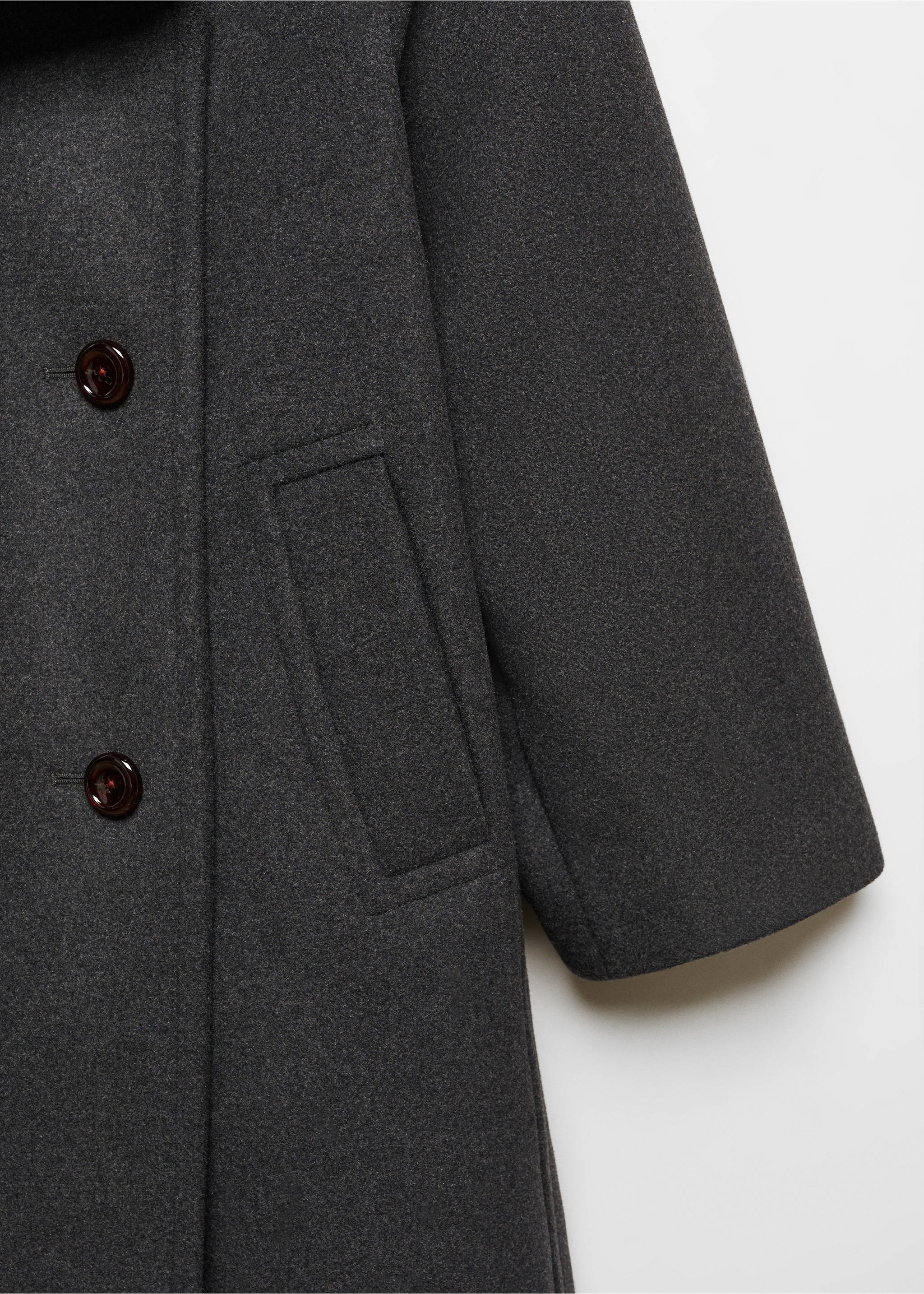 Wide lapel wool-blend coat - Details of the article 8, Grey. Ref: 57037734-00.