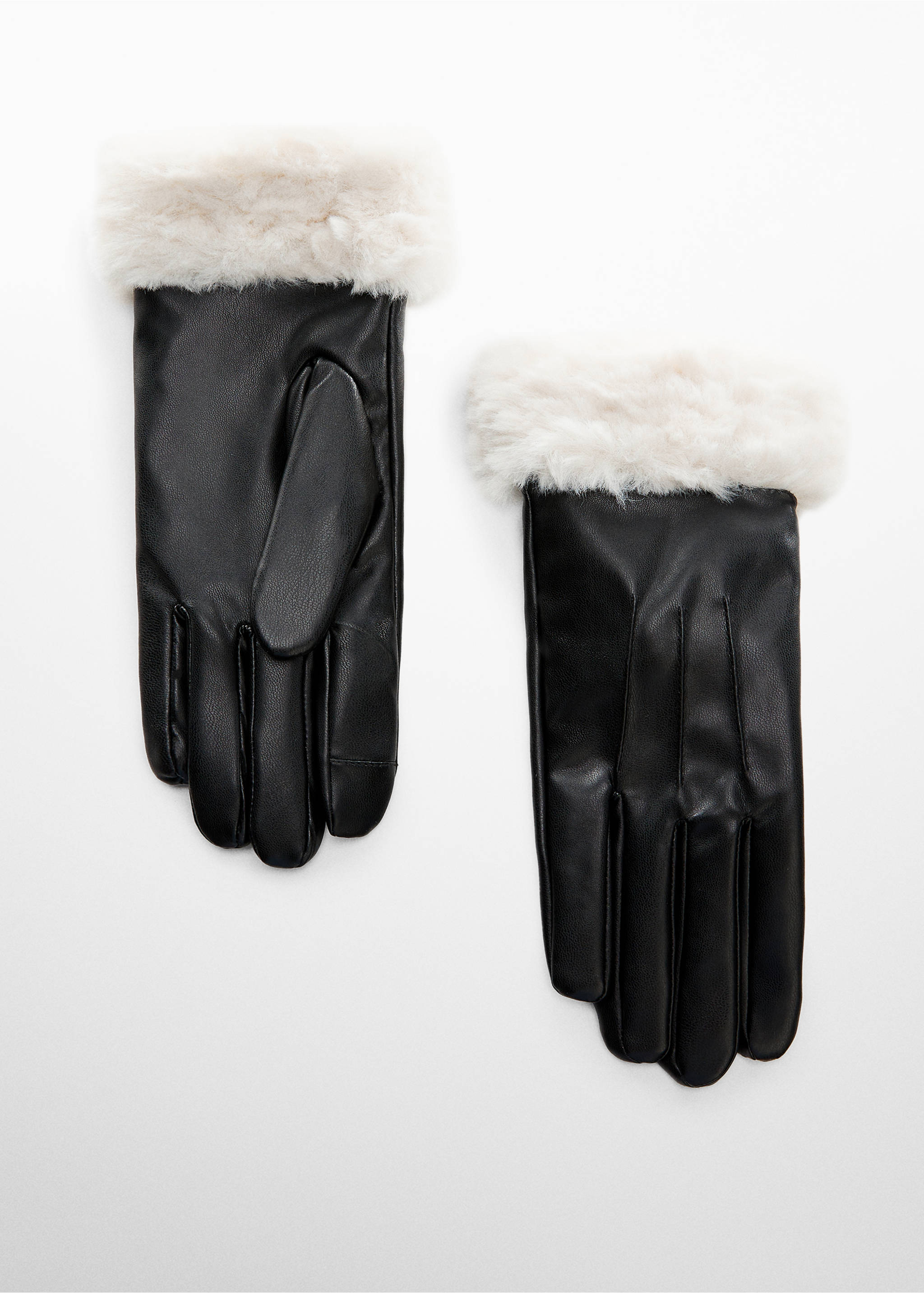 Gants combinés imitation fourrure - Article sans modèle, Noir. Ref: 57037744-00.