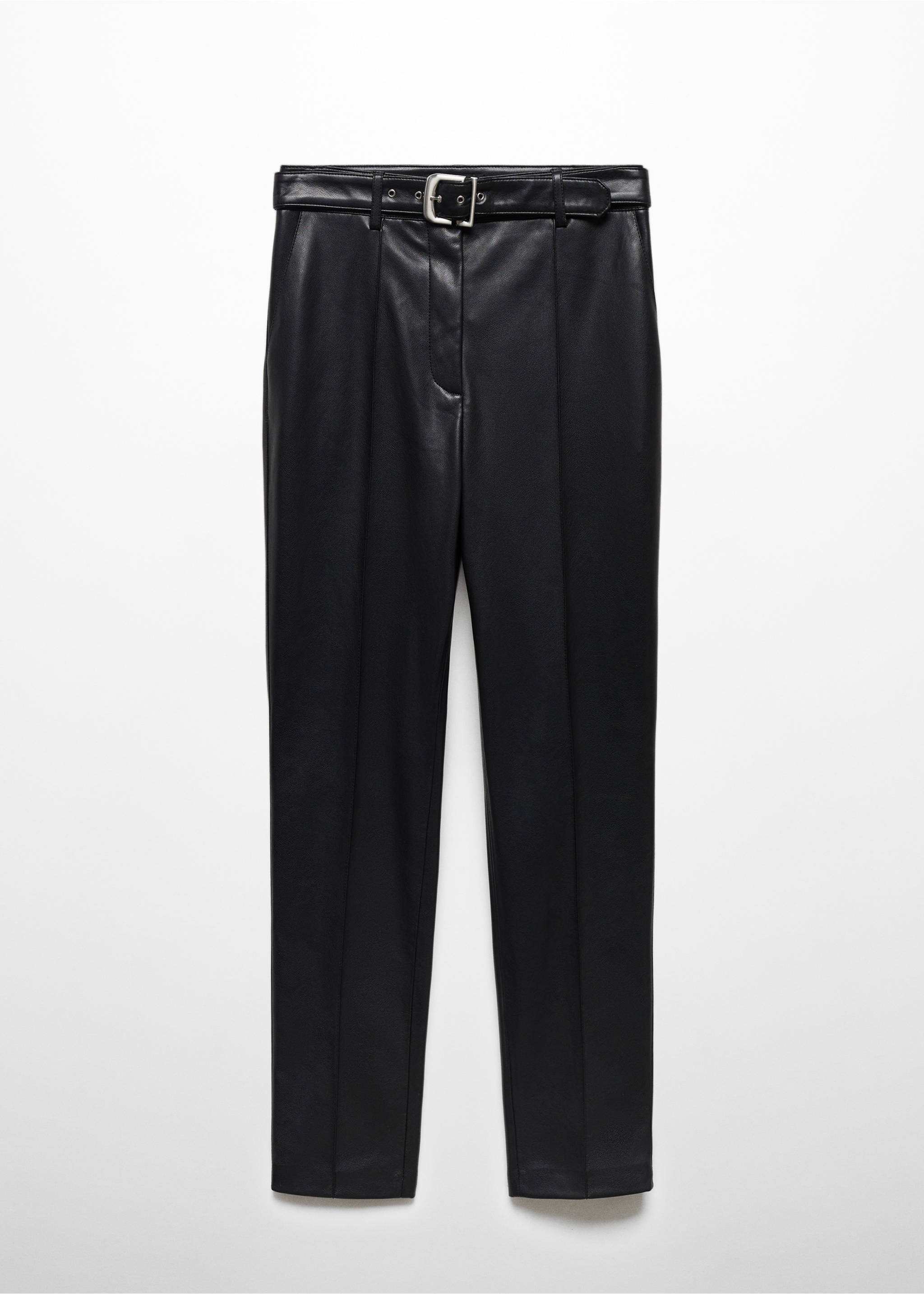 Faux-leather trousers with belt - Article without model, Black. Ref: 57037753-00.