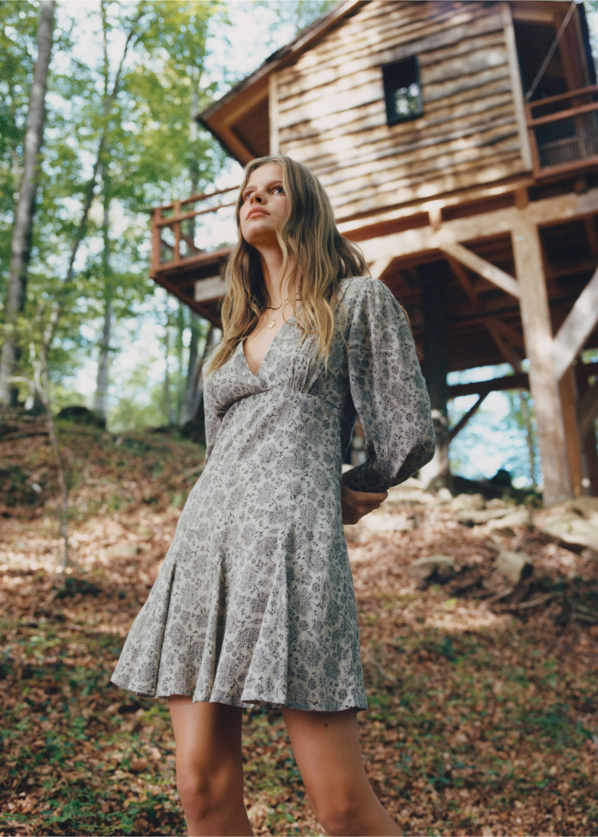 Printed cotton dress - Details of the article 5, Beige. Ref: 57037900-00.