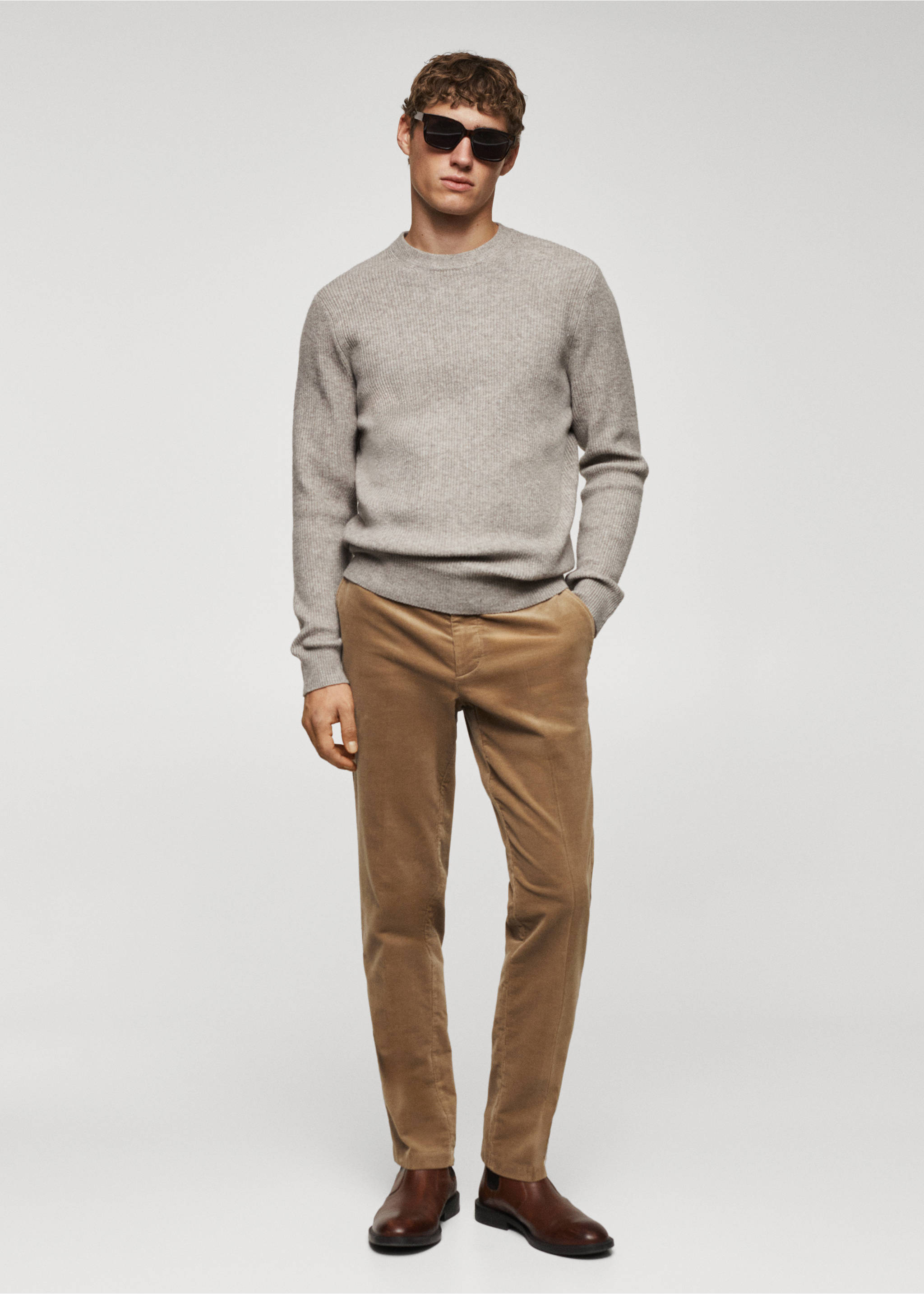 Pantaloni slim fit catifea cord micro