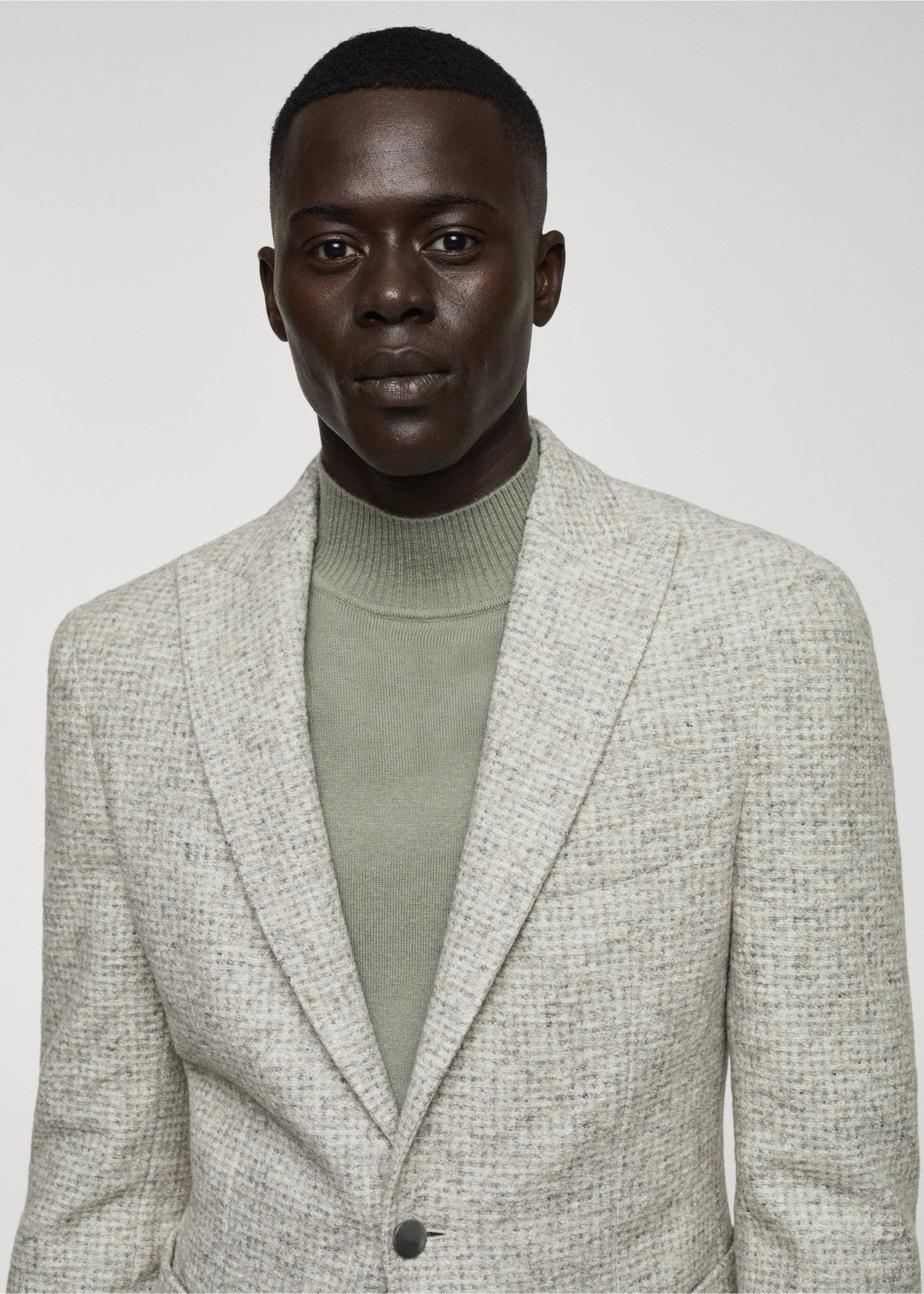 Virgin wool jacket in houndstooth wool - Details of the article 1, Beige. Ref: 57038634-00.