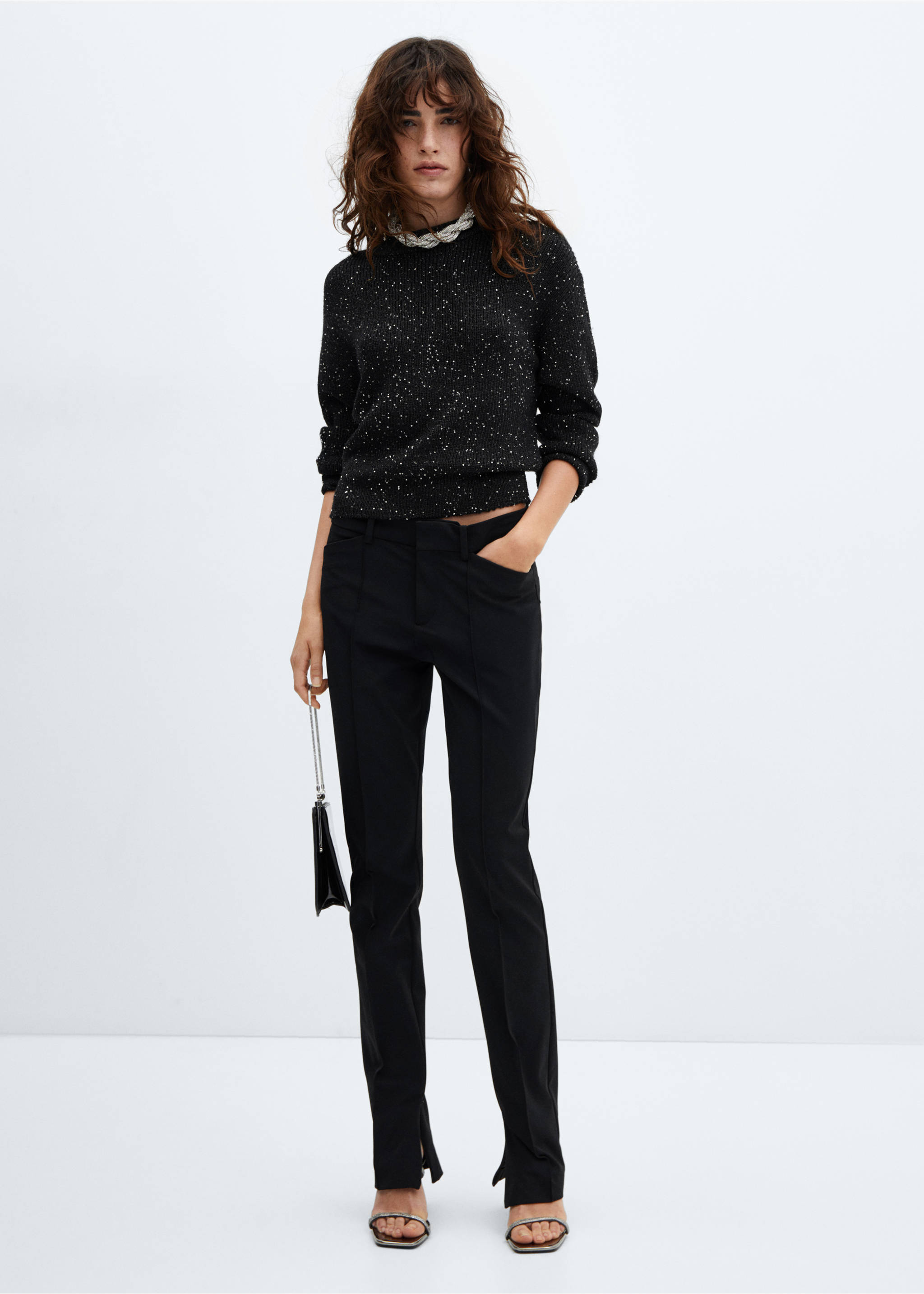 Knit paillette sweater - General plane, Black. Ref: 57039089-00.