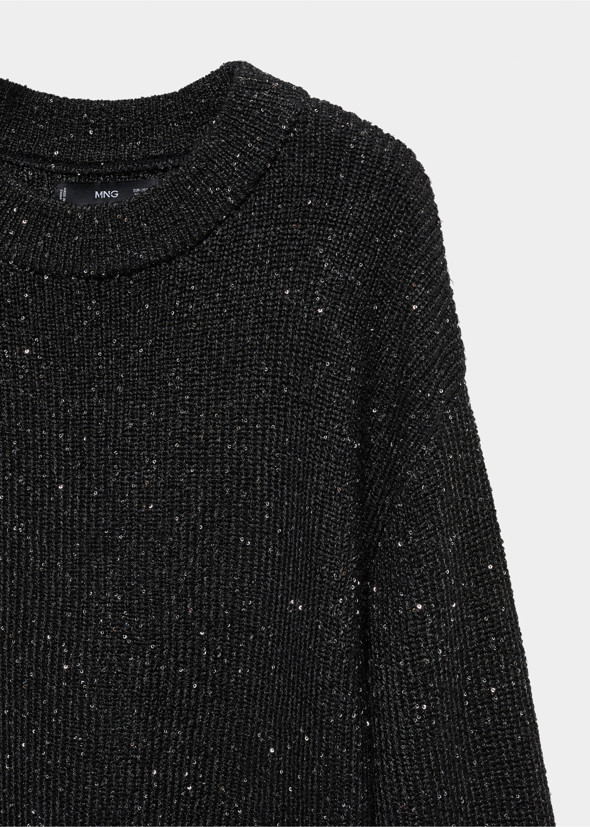 Knit paillette sweater - Details of the article 8, Black. Ref: 57039089-00.