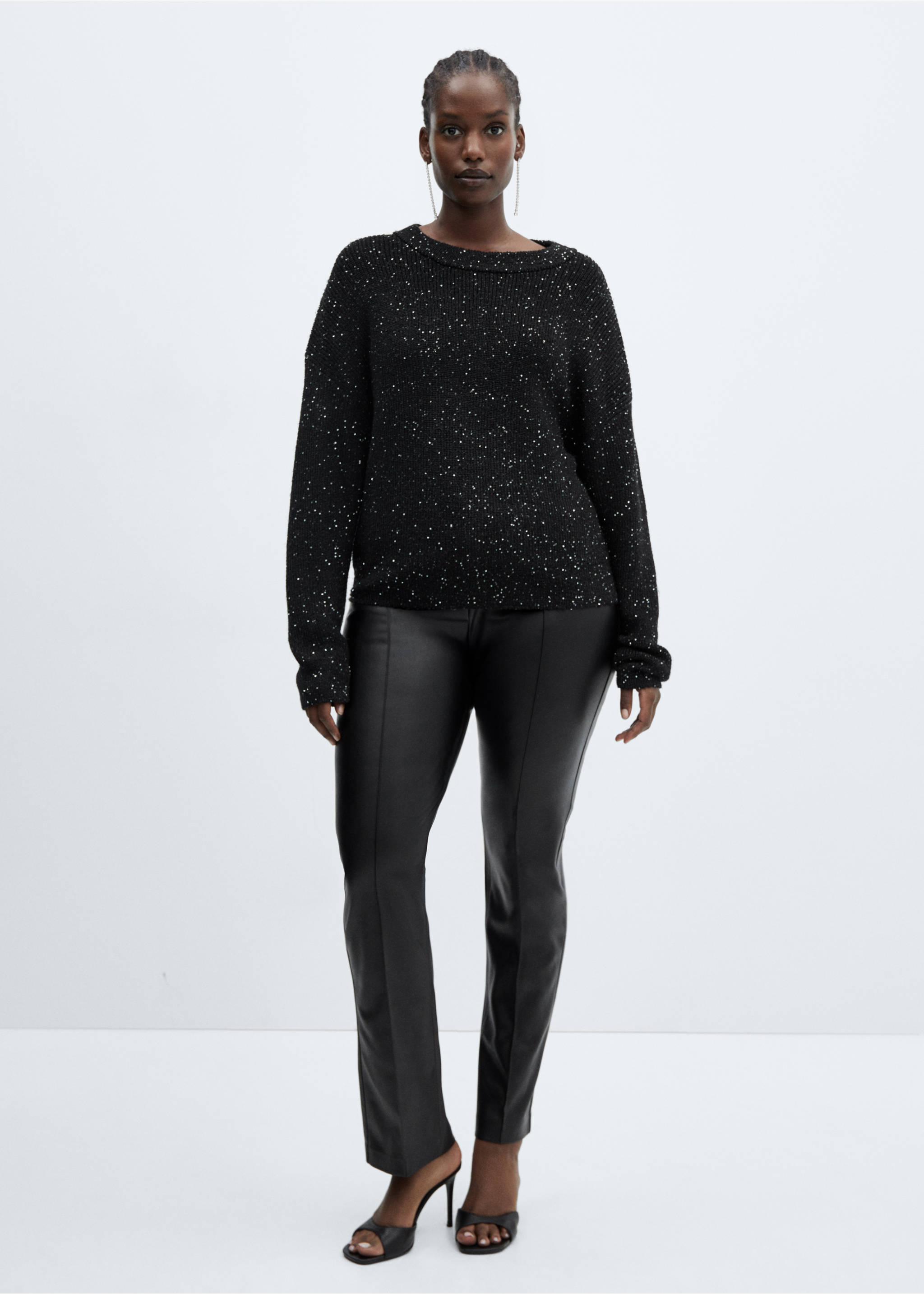 Knit paillette sweater - Details of the article 6, Black. Ref: 57039089-00.