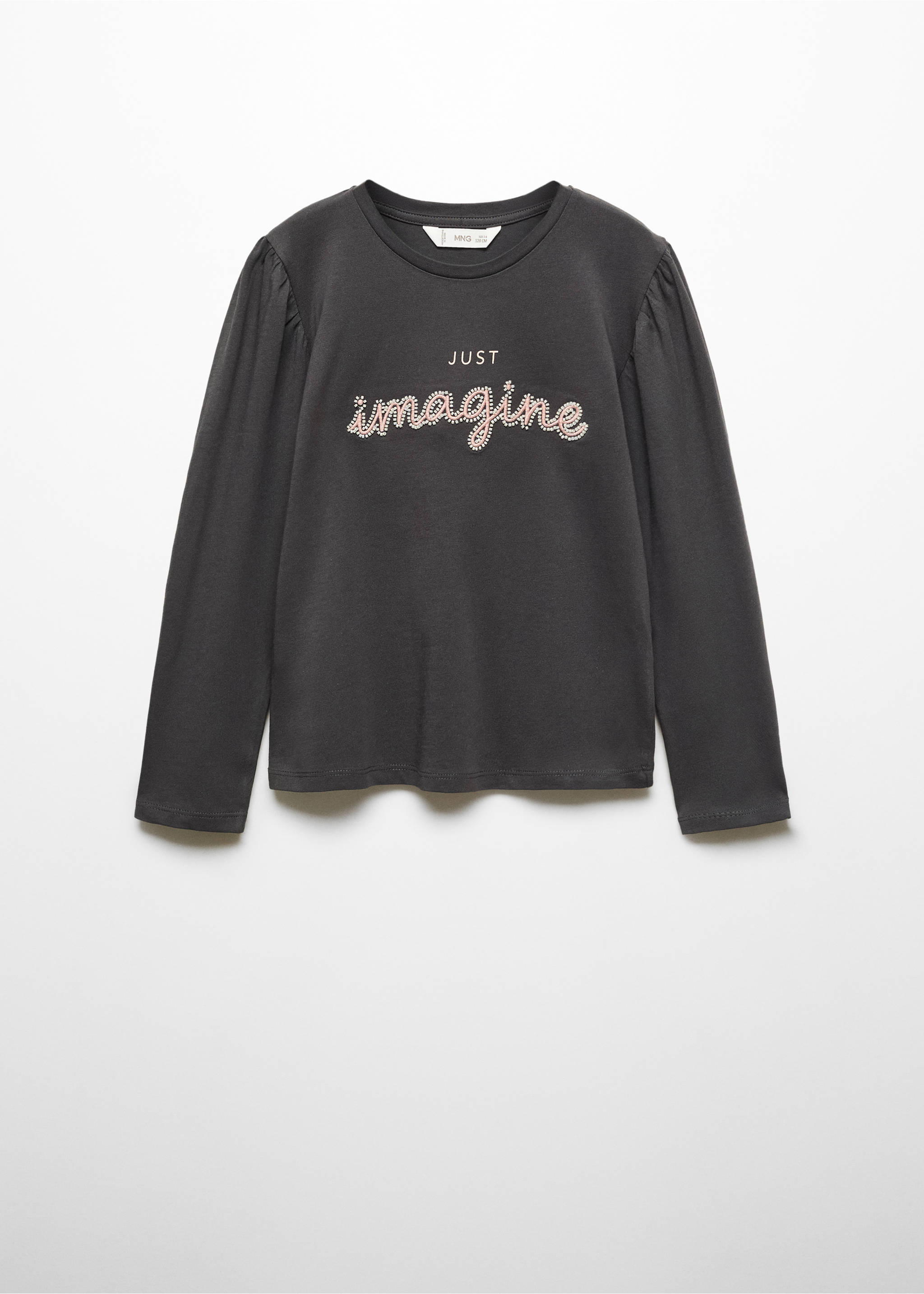Long-sleeved t-shirt with message - Article without model, Charcoal. Ref: 57039091-00.