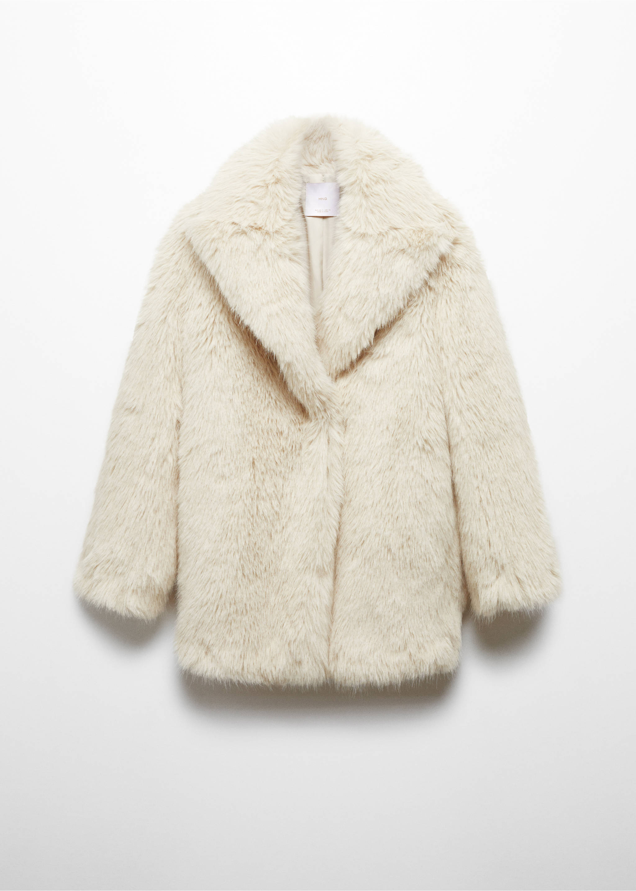 Coat with fur-effect lapels - Article without model, Ecru. Ref: 57039096-00.