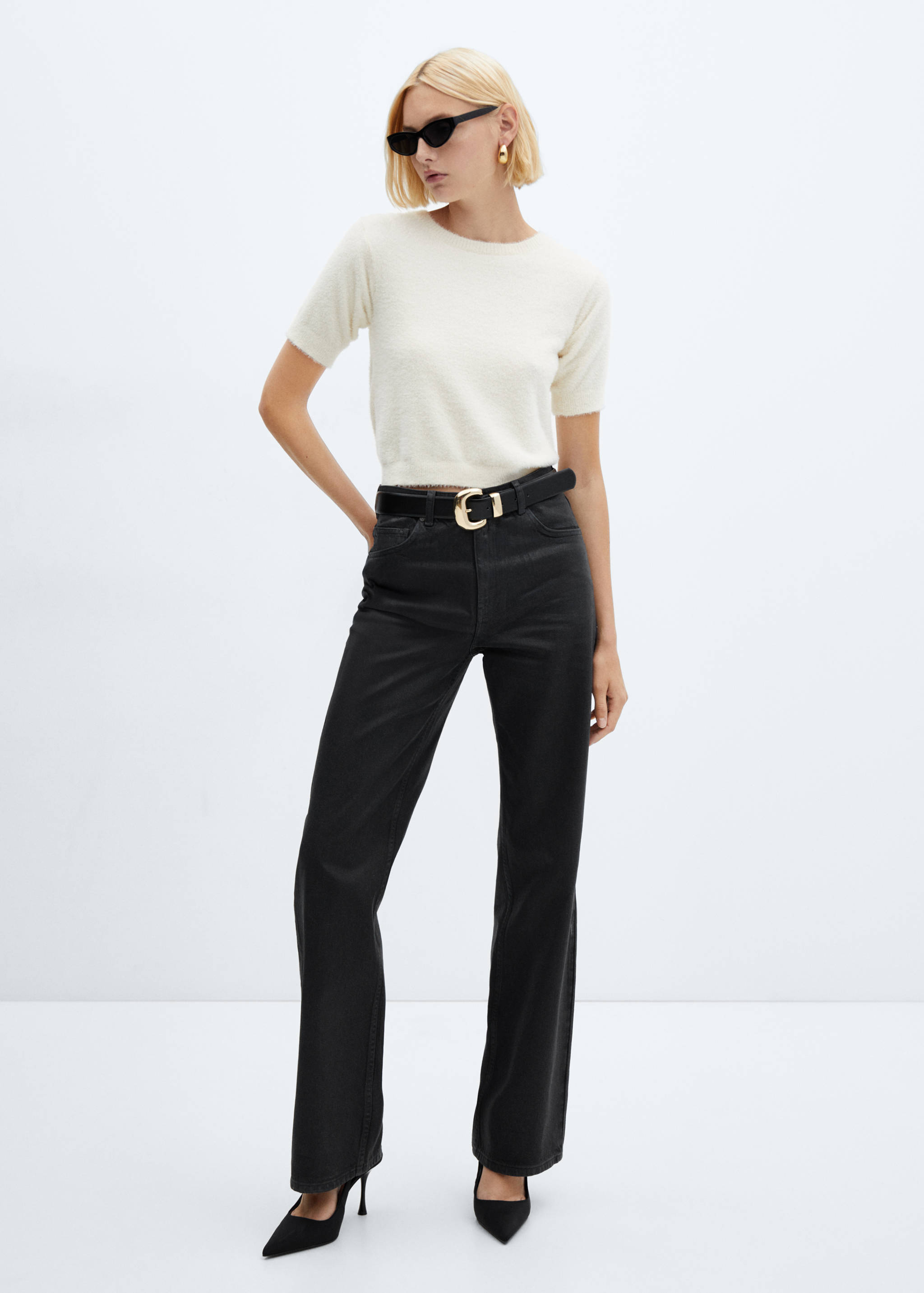 Shiny-effect straight jeans - General plane