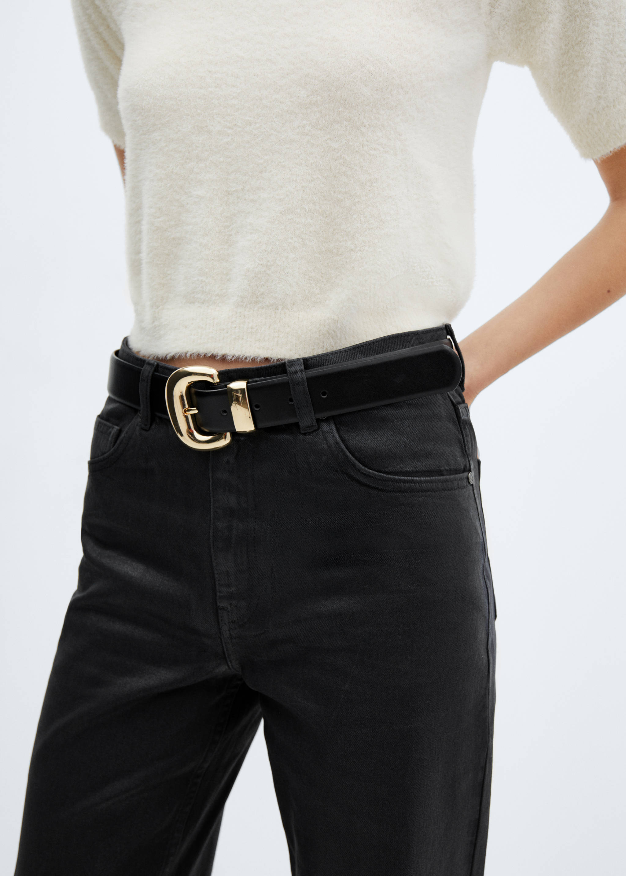 Shiny-effect straight jeans - Details of the article 3