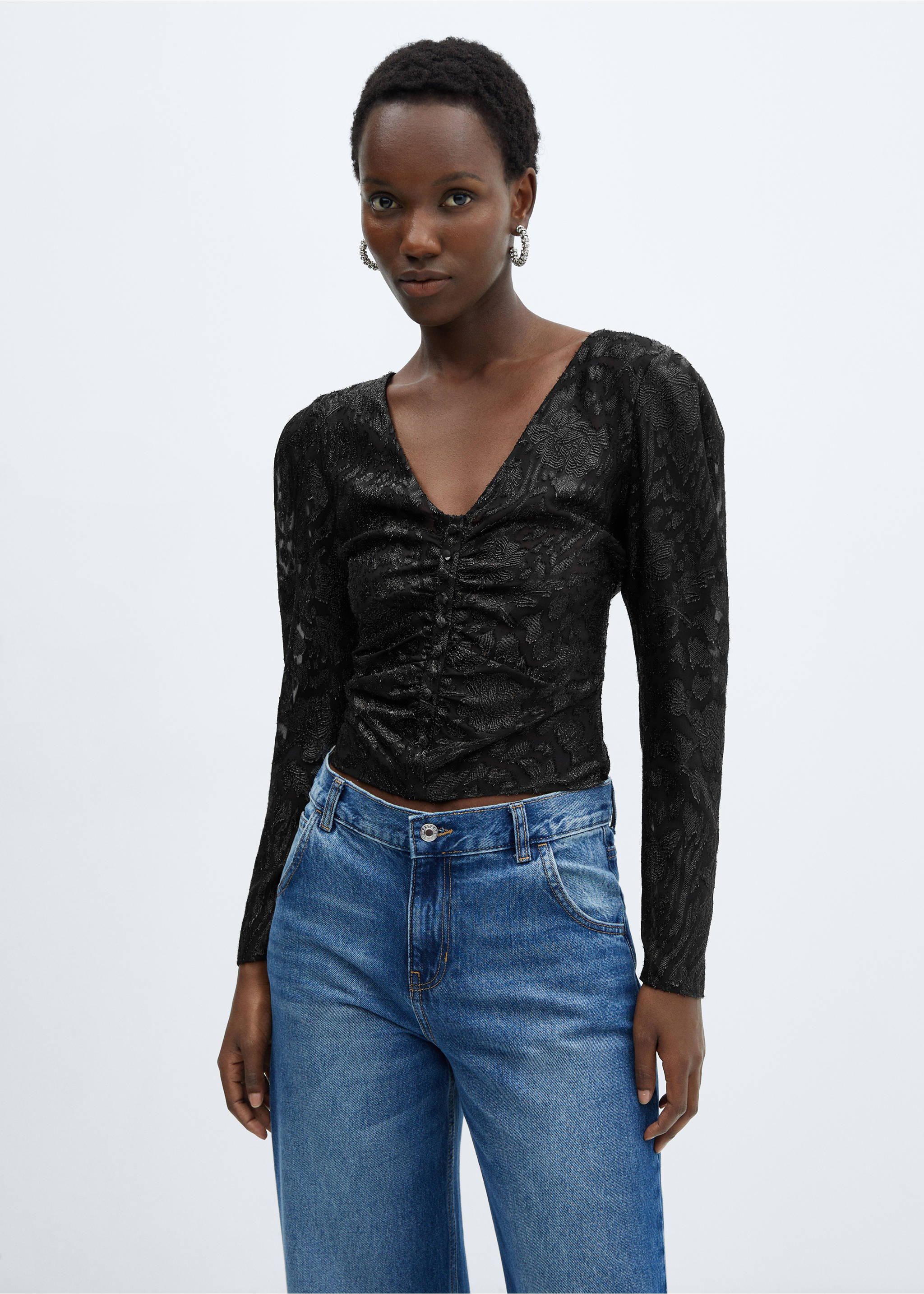 Blouse jacquard Lurex - Plan moyen, Noir. Ref: 57039109-00.