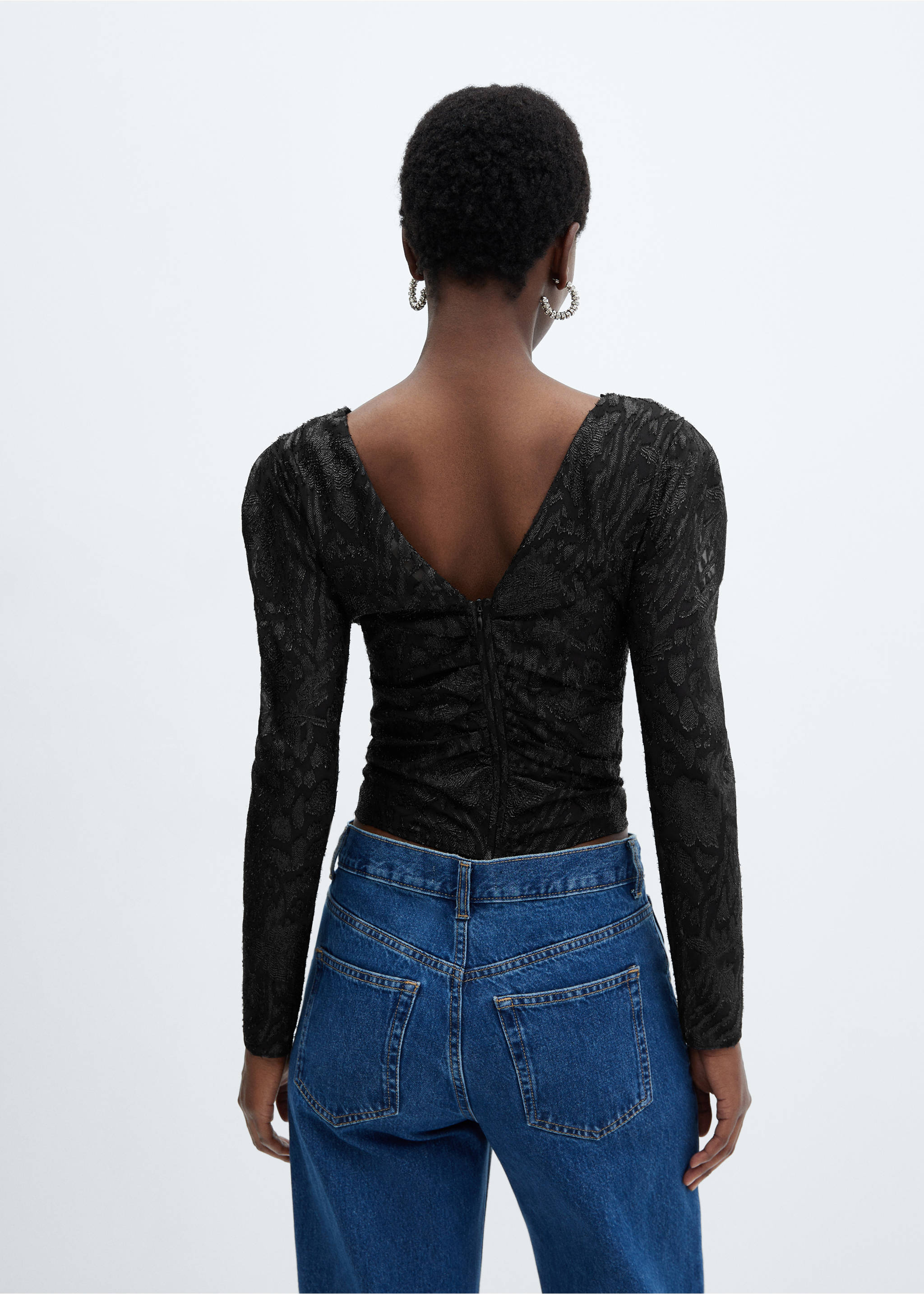 Blouse jacquard Lurex - Verso de l’article, Noir. Ref: 57039109-00.