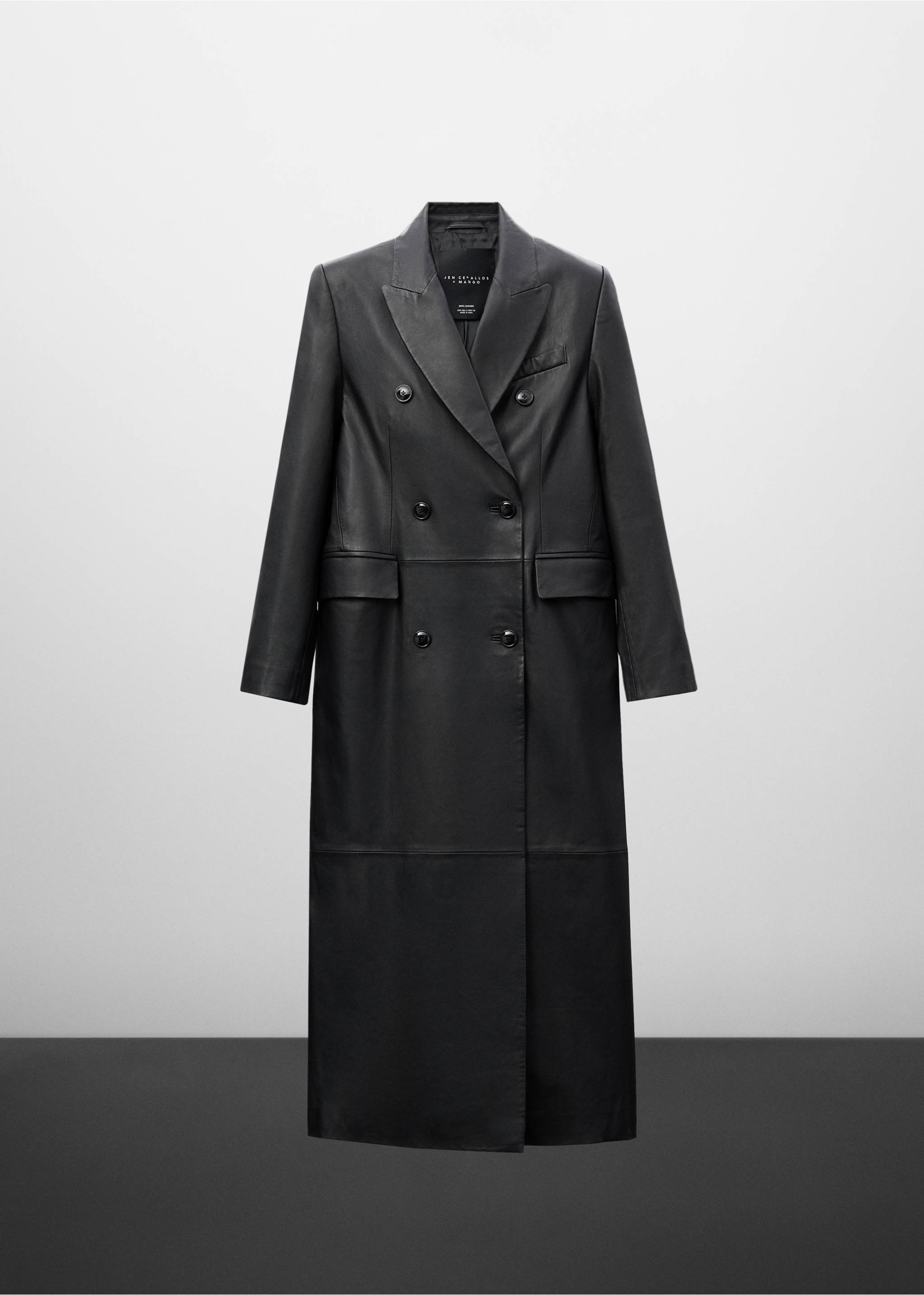 Double-breasted leather coat - Article without model, Black. Ref: 57039115-00.
