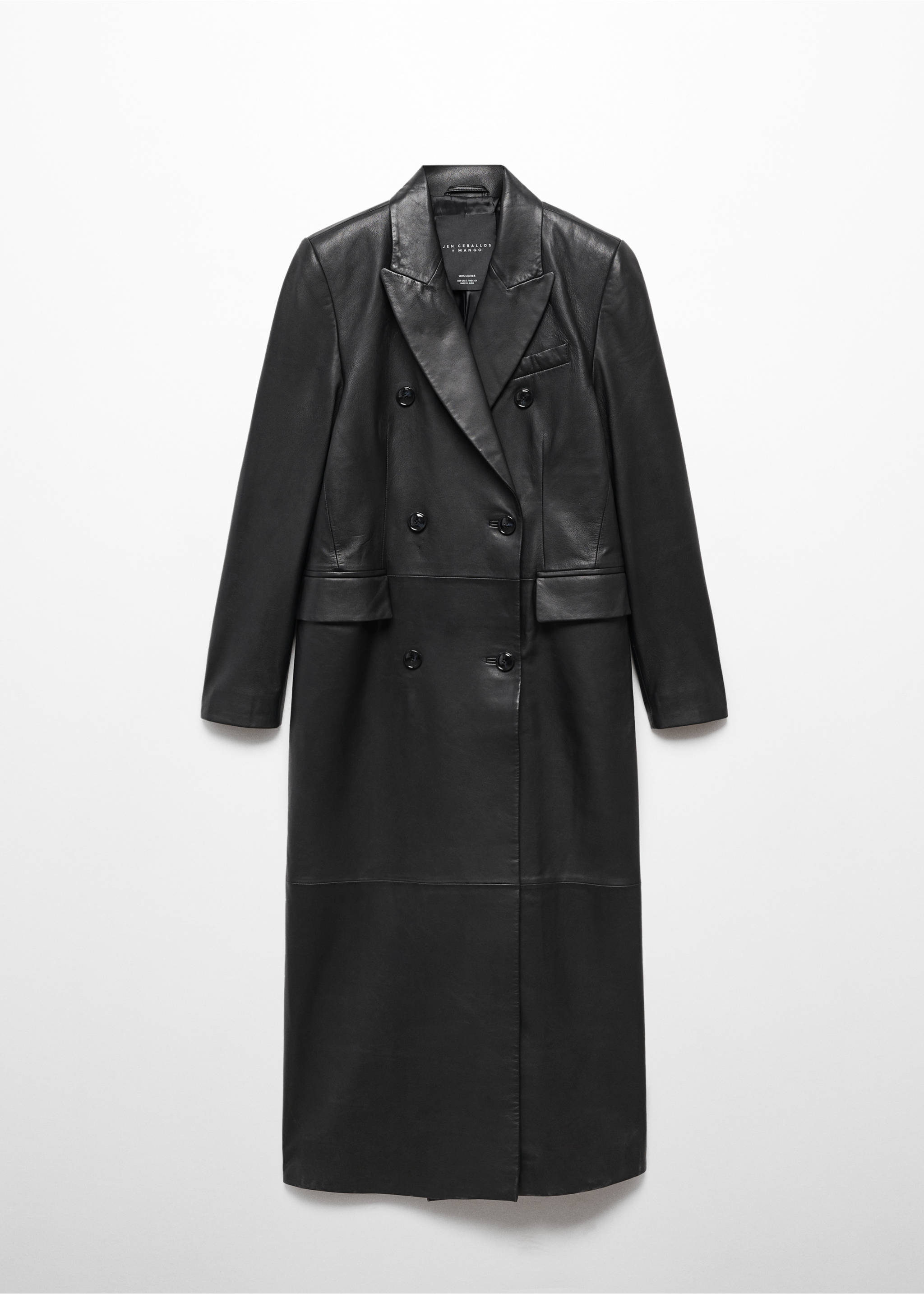 Double-breasted leather coat - Article without model, Black. Ref: 57039115-00.