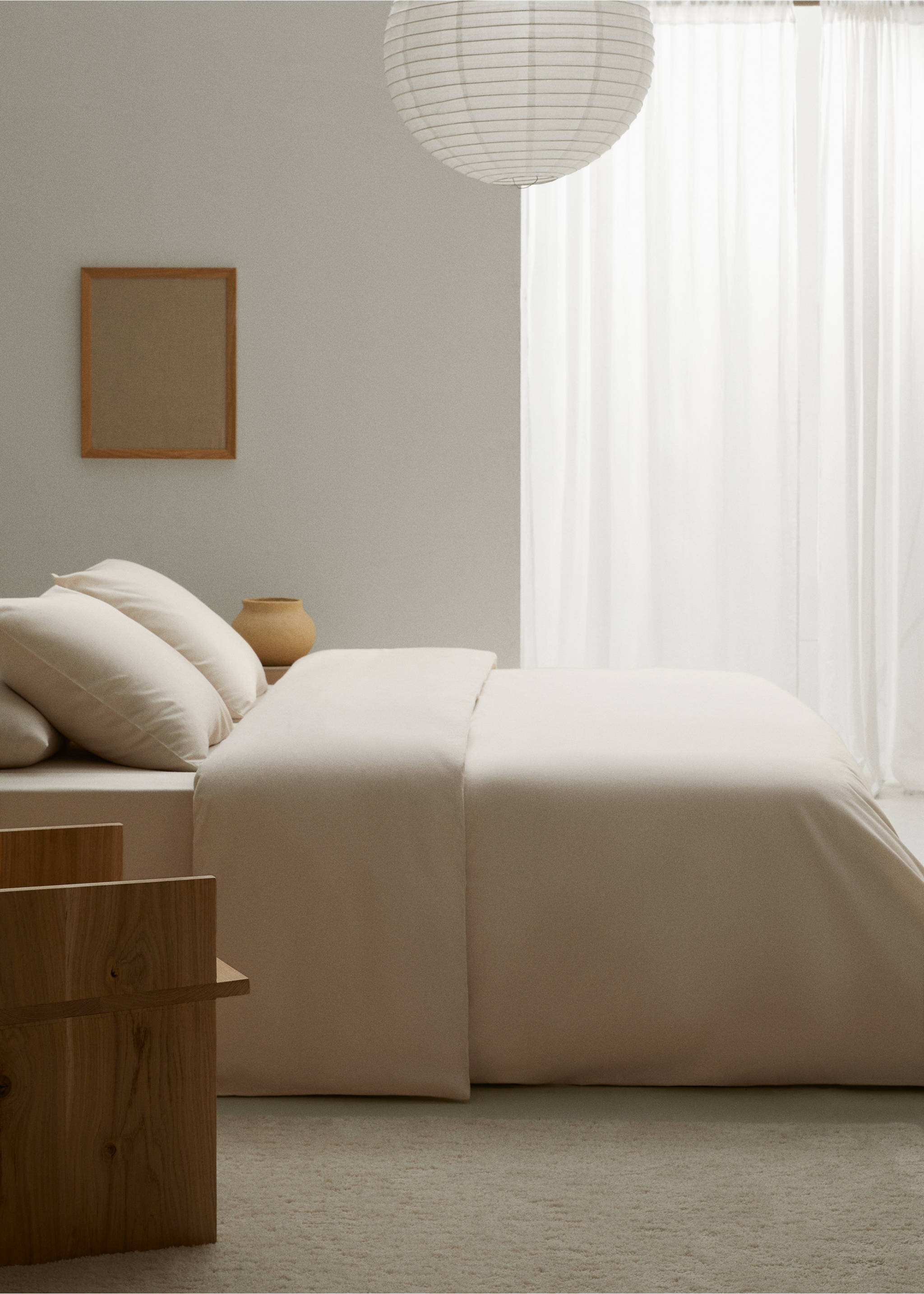 Plain flannel duvet cover Queen bed - General plane, Beige. Ref: 57039219-00.