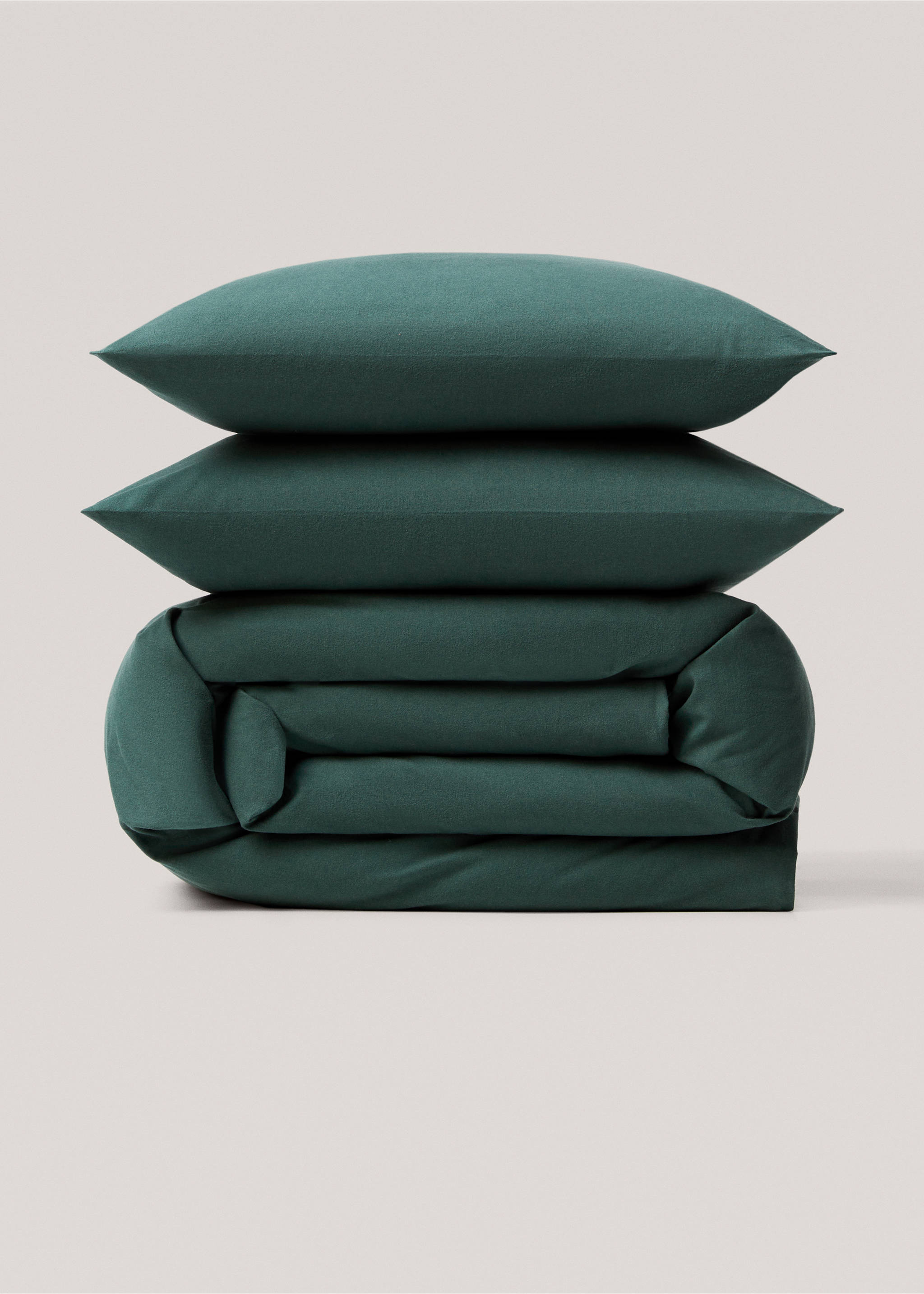 Plain flannel duvet cover Queen bed - Article without model, Dark Green. Ref: 57039219-00.