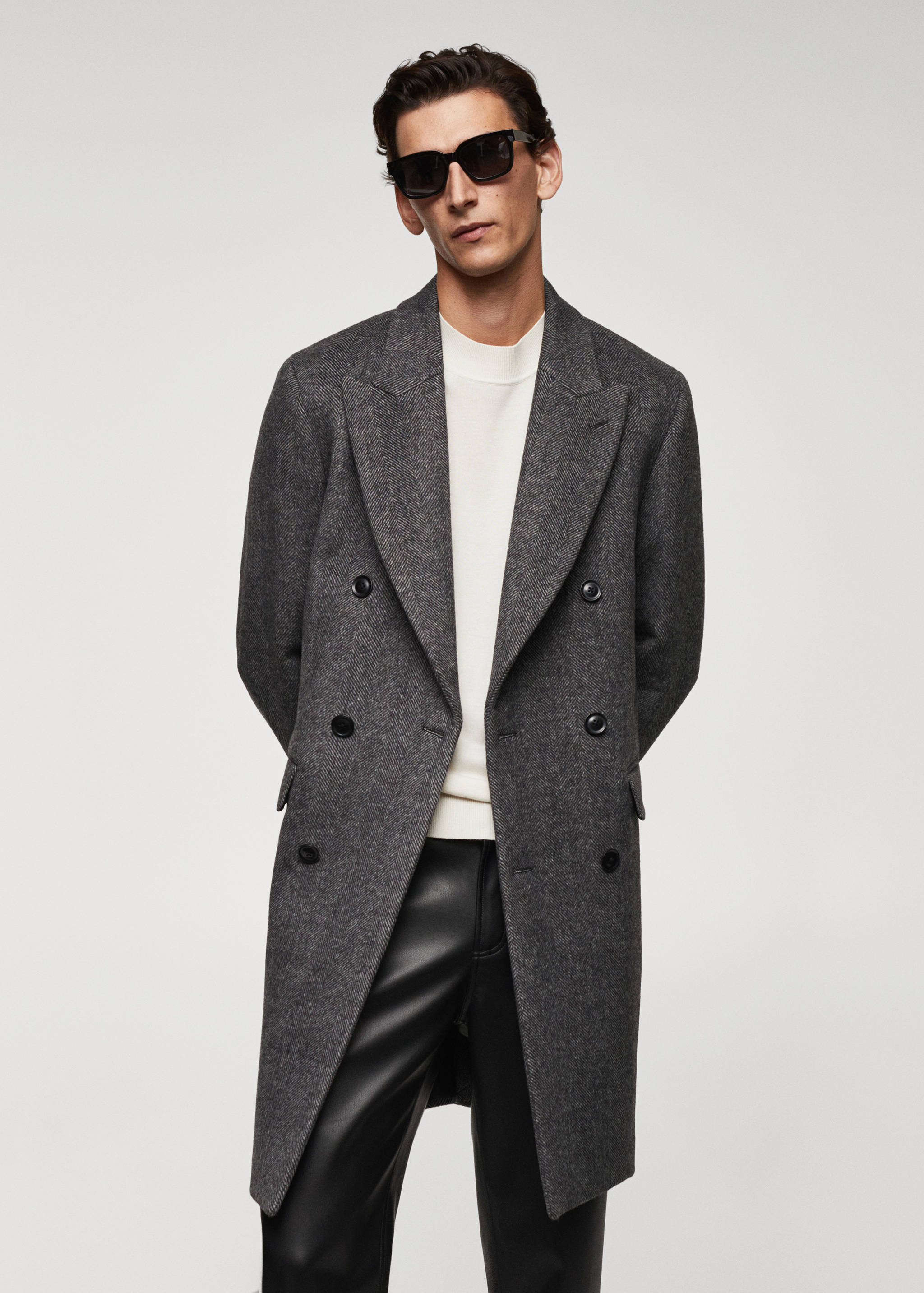 Recycled wool herringbone coat - Medium plane