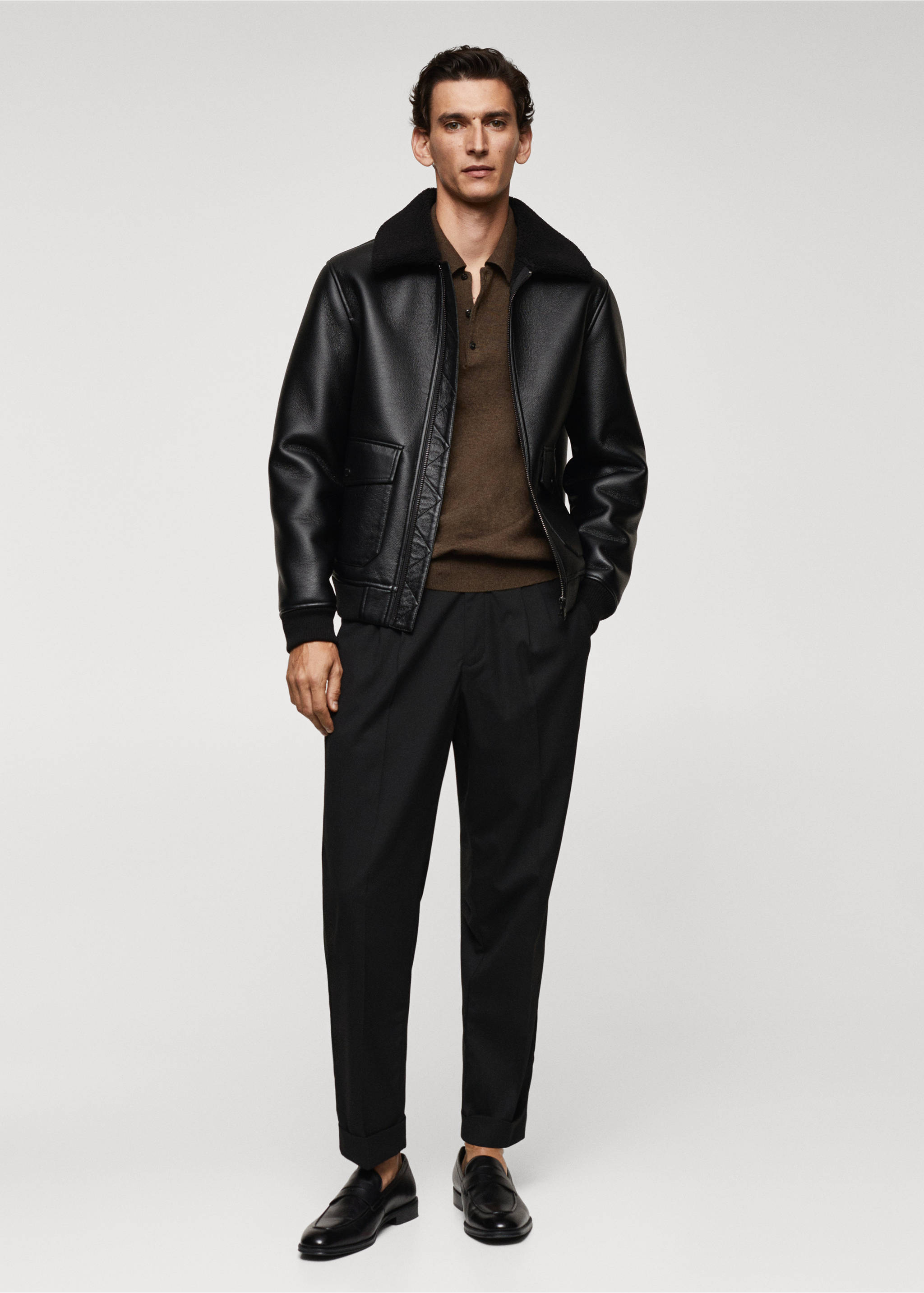 Shearling-lined faux-leather jacket - General plane, Black. Ref: 57039405-00.