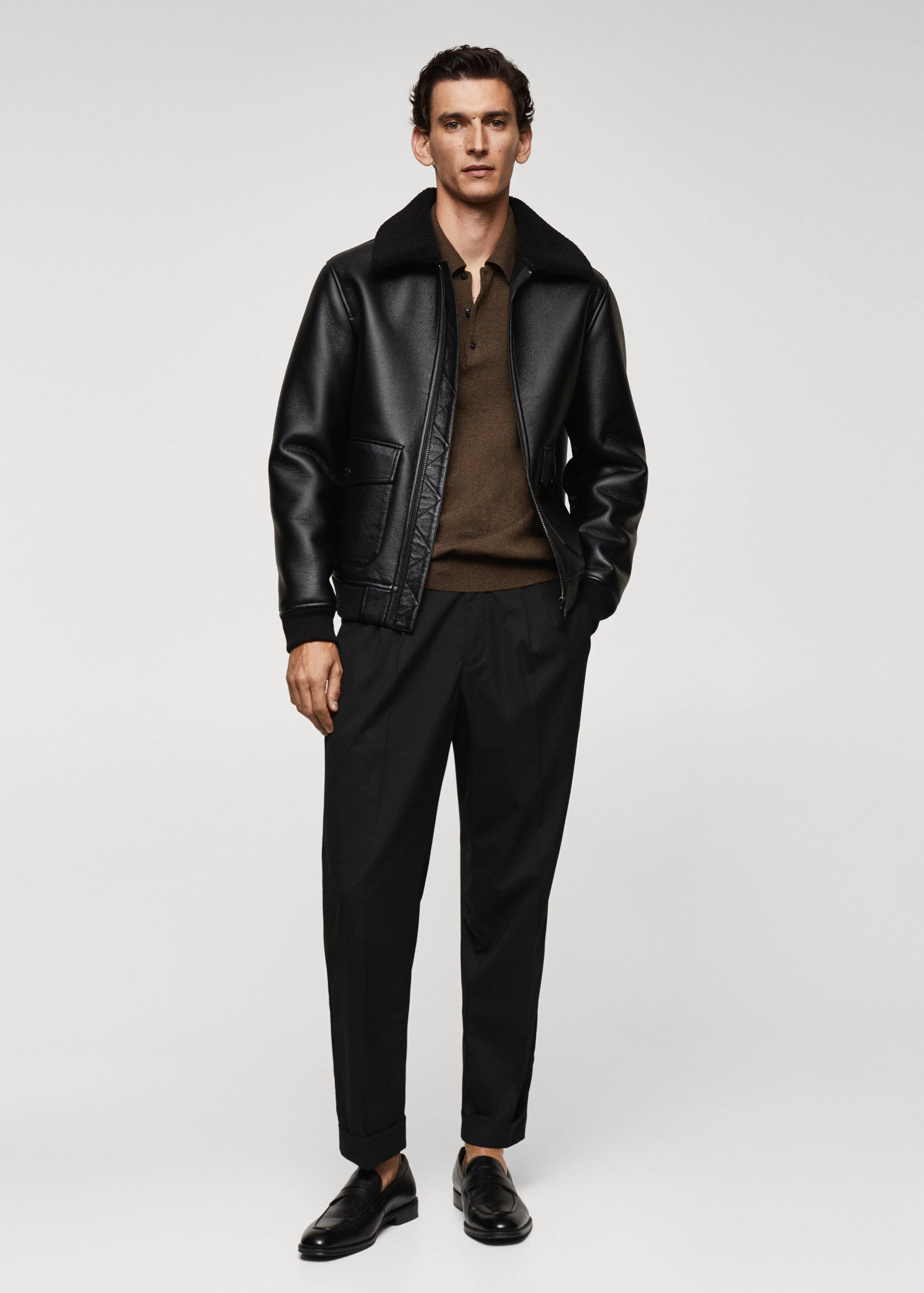 Shearling-lined faux-leather jacket - General plane